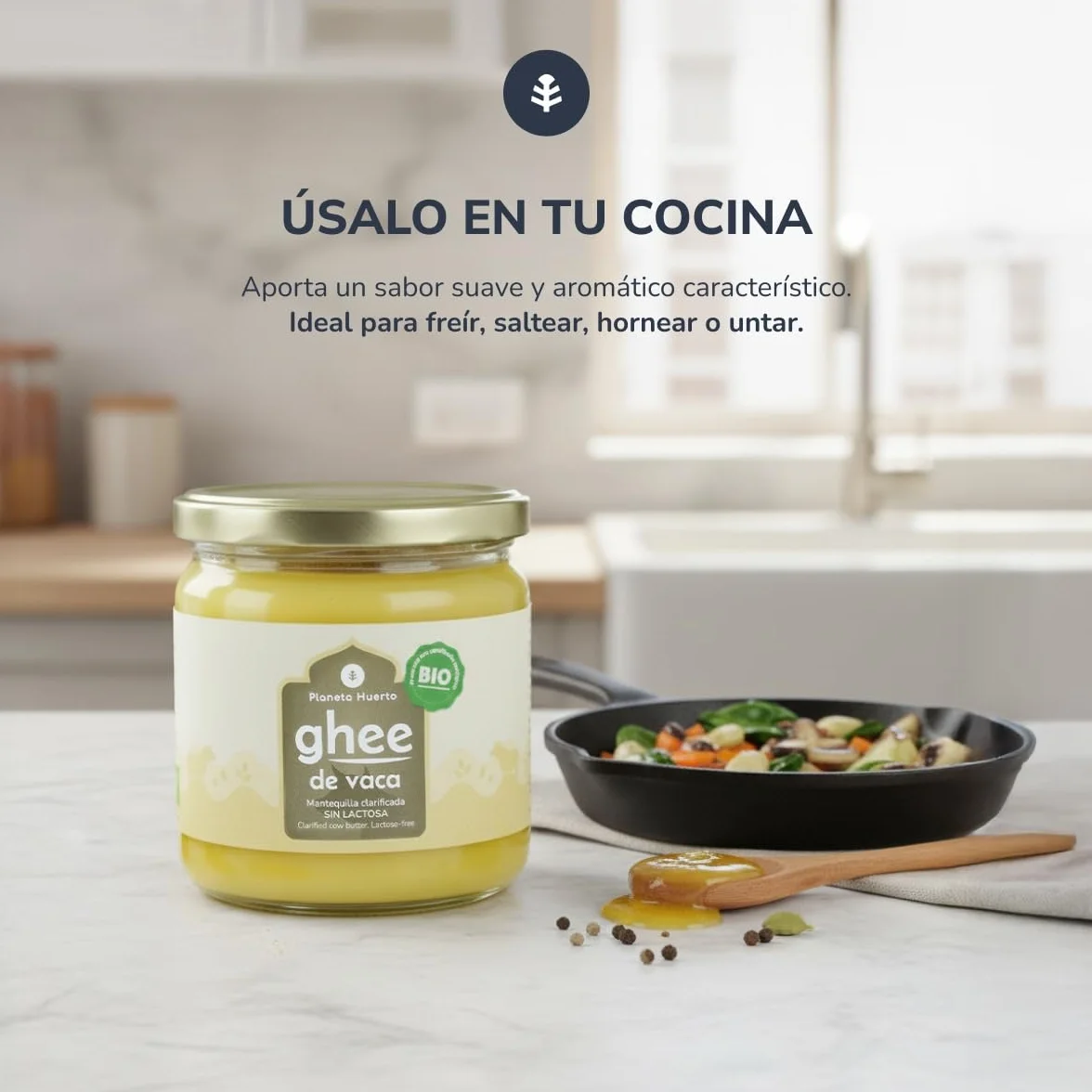 Ghee mantequilla clarificada ecológica 500 g Apta para dietas keto y paleo Sin lactosa ni gluten