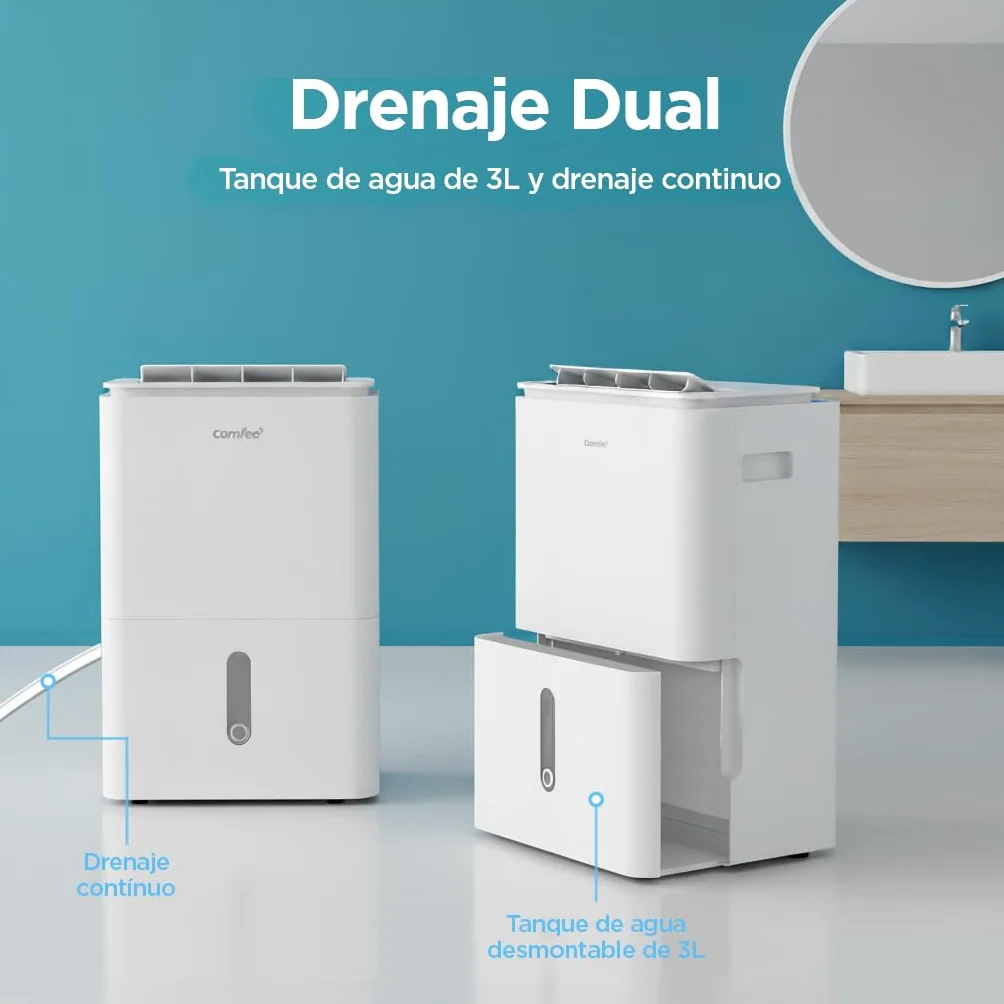 COMFEE' Deshumidificador de Humedad 16L Silencioso | WiFi/App, Modo Secado de Ropa y Auto Antihumedad, Purificador Eléctrico Antibacterias, moho y Condensación | Ideal en habitaciones hasta 45m2/120m3