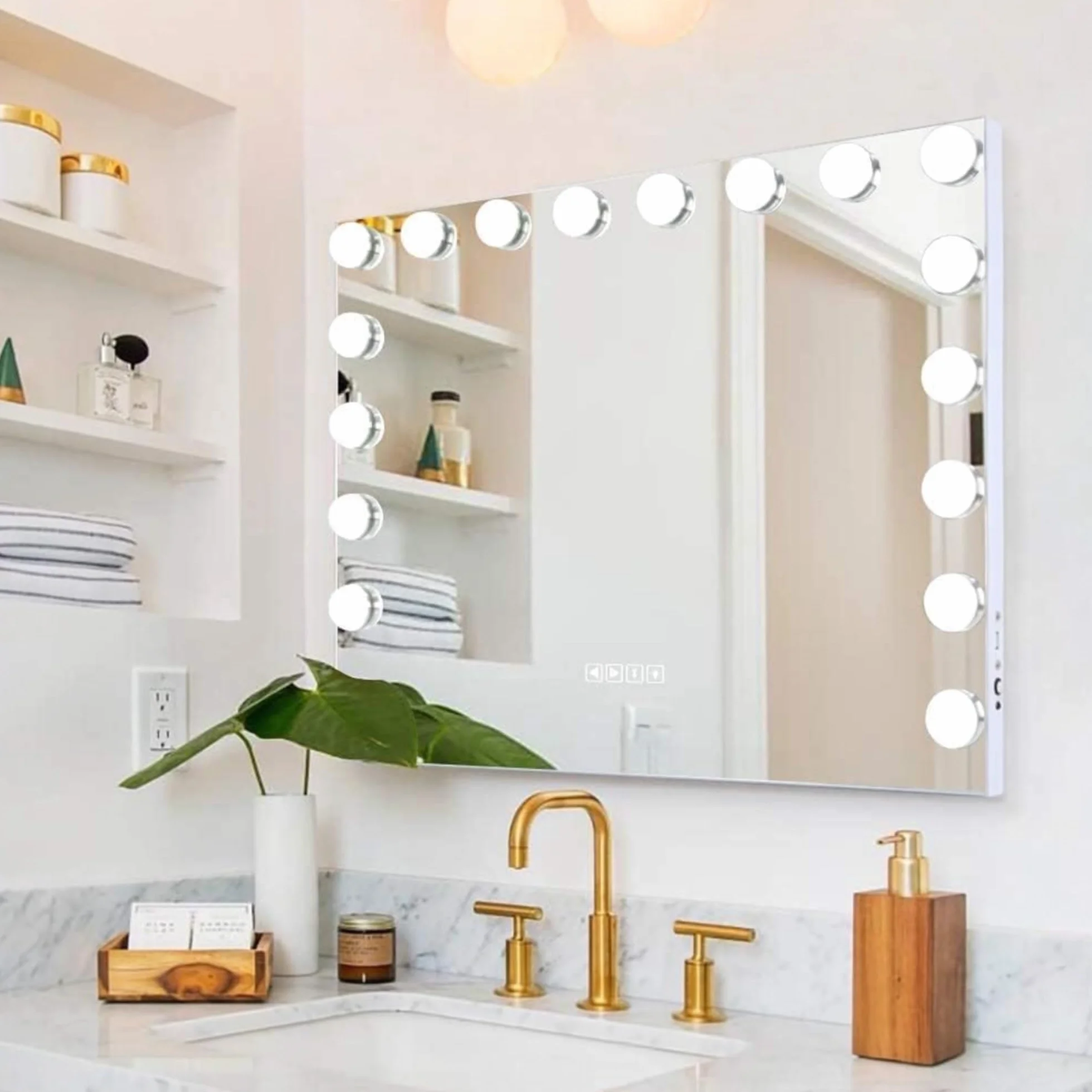 Mi Ko Mi Ka Espejo de Maquillaje con Iluminación LED: Tocador con 15 Bombillas, 3 Modos de Luz, Control Táctil, USB Recargable | Espejo de Maquillaje con Aumento y Luz para Maquillaje (Grande)
