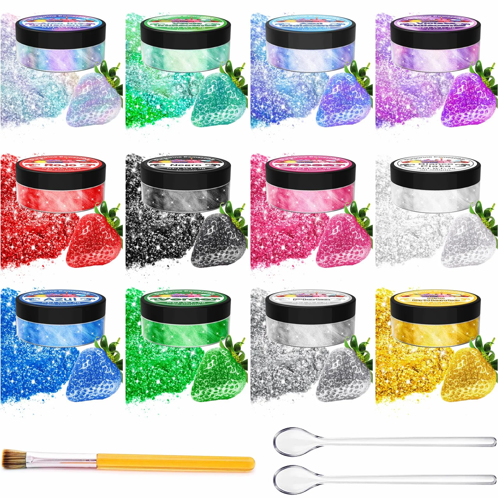 Purpurina Comestible 12 Colores 5g Cada Uno Glitter Reposteria Sin Olor