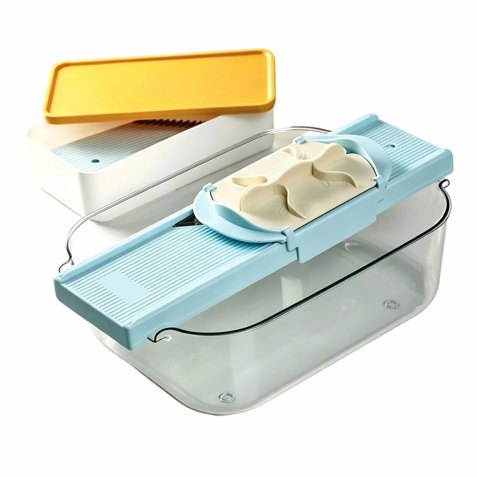 Mandolina de Cocina Ajustable, Cortador Patatas y Verduras Manual, con Caja de Almacenamiento, Protector Mano Resistente, Cuchilla Afilada Acero Inoxidable, Herramienta Cocina