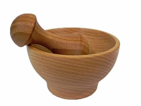 Wooden World – Juego de mortero de madera – Mortar cocina pequeña Mortero – Moler especias y gerbs – Gran regalo – Mortero resistente de madera de haya – Tamaño 10,5 cm x 6 cm