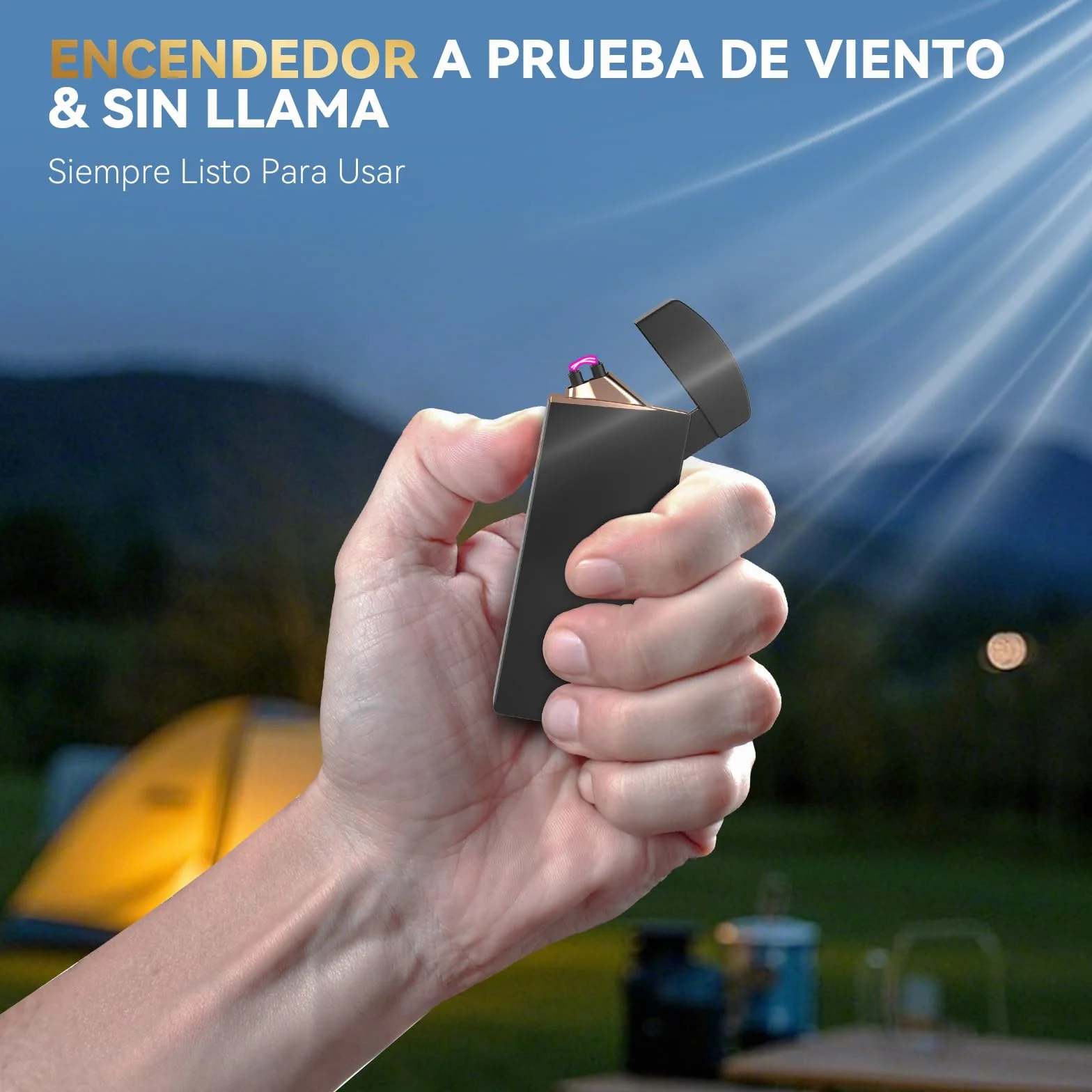 Coquimbo Mechero Electrico Regalo Hombre, USB Recargable Encendedor Electrico Doble Arco y Resistente al Viento para Vela, Estufa, Barbacoa, Camping
