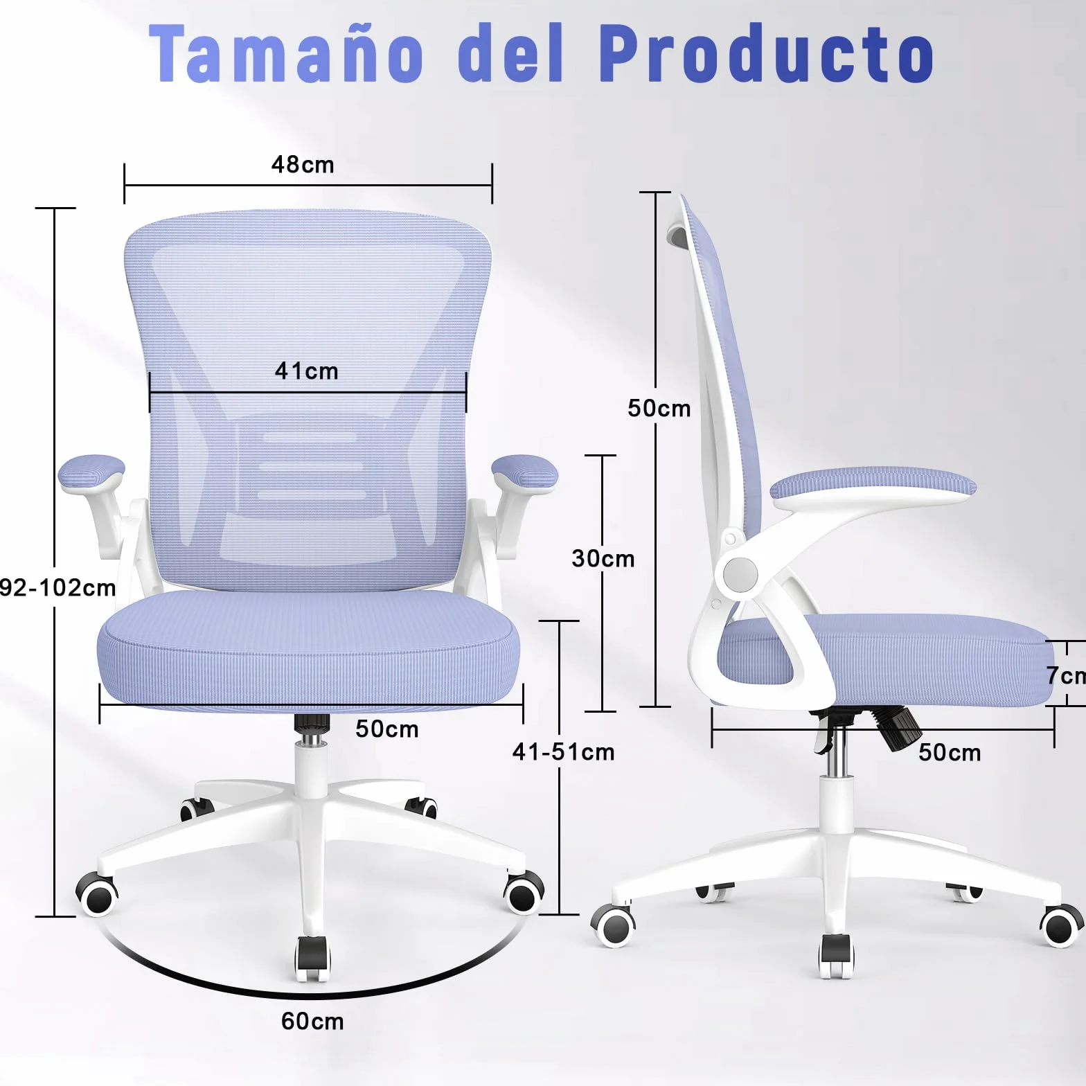 Silla de Oficina Ergonómica, Altura Ajustable, Giratoria, Respaldo Transpirable, Reposabrazos Plegables, Púrpura