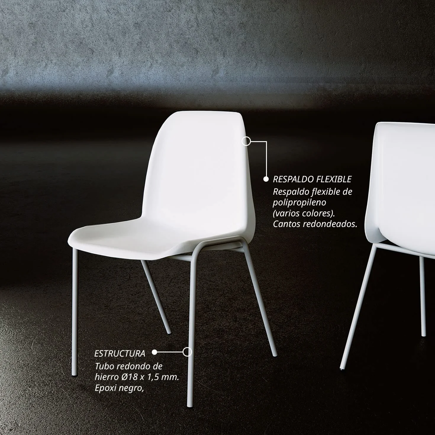 Silla de Oficina Sin Ruedas de Plástico con Estructura Metálica, Silla para Sala de Espera, Recepción, Reuniones, Conferencias, Blanco (2 Sillas)