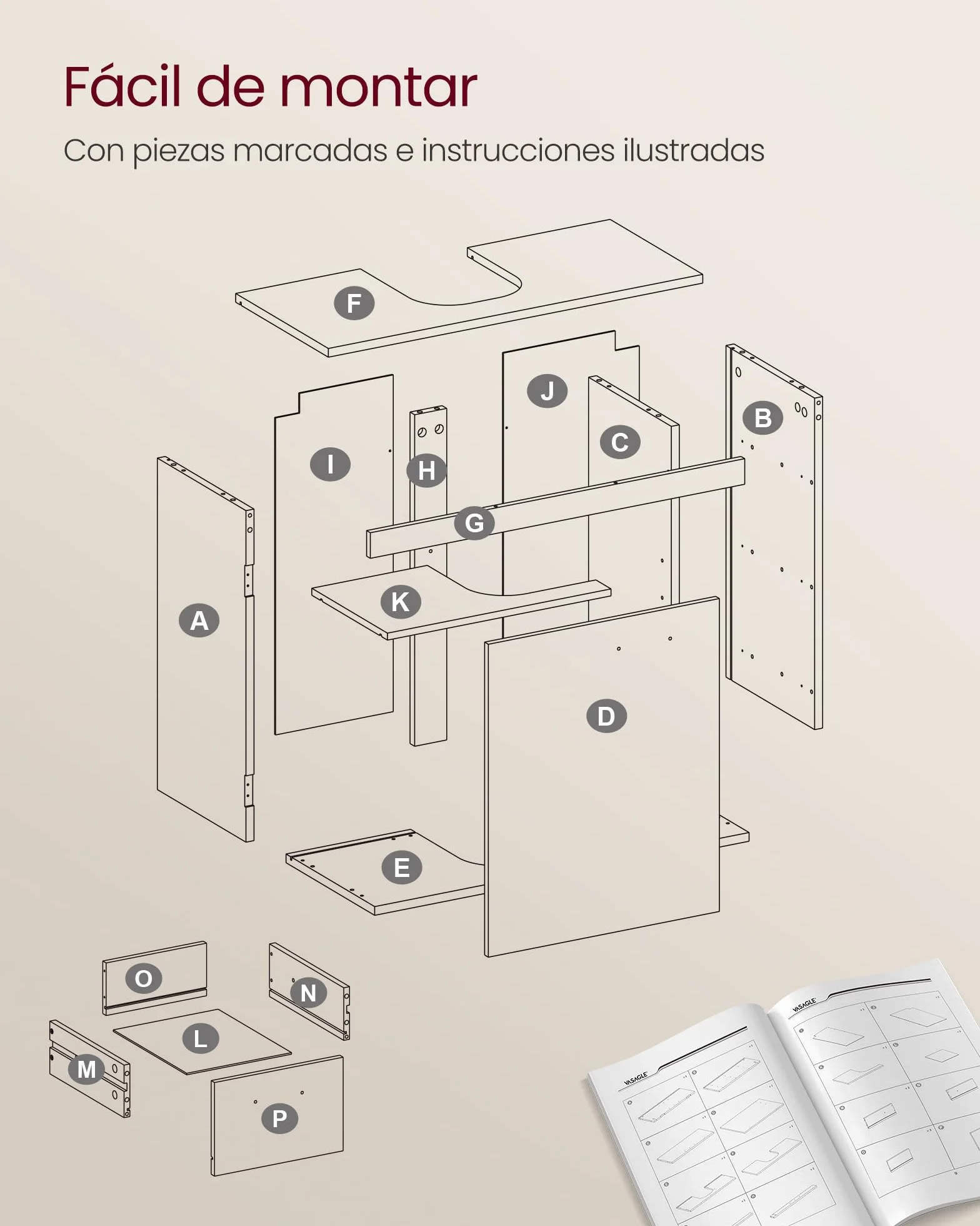 VASAGLE Mueble Bajo Lavabo Armario de Baño 3 Cajones 30x70x64 cm Blanco Nube
