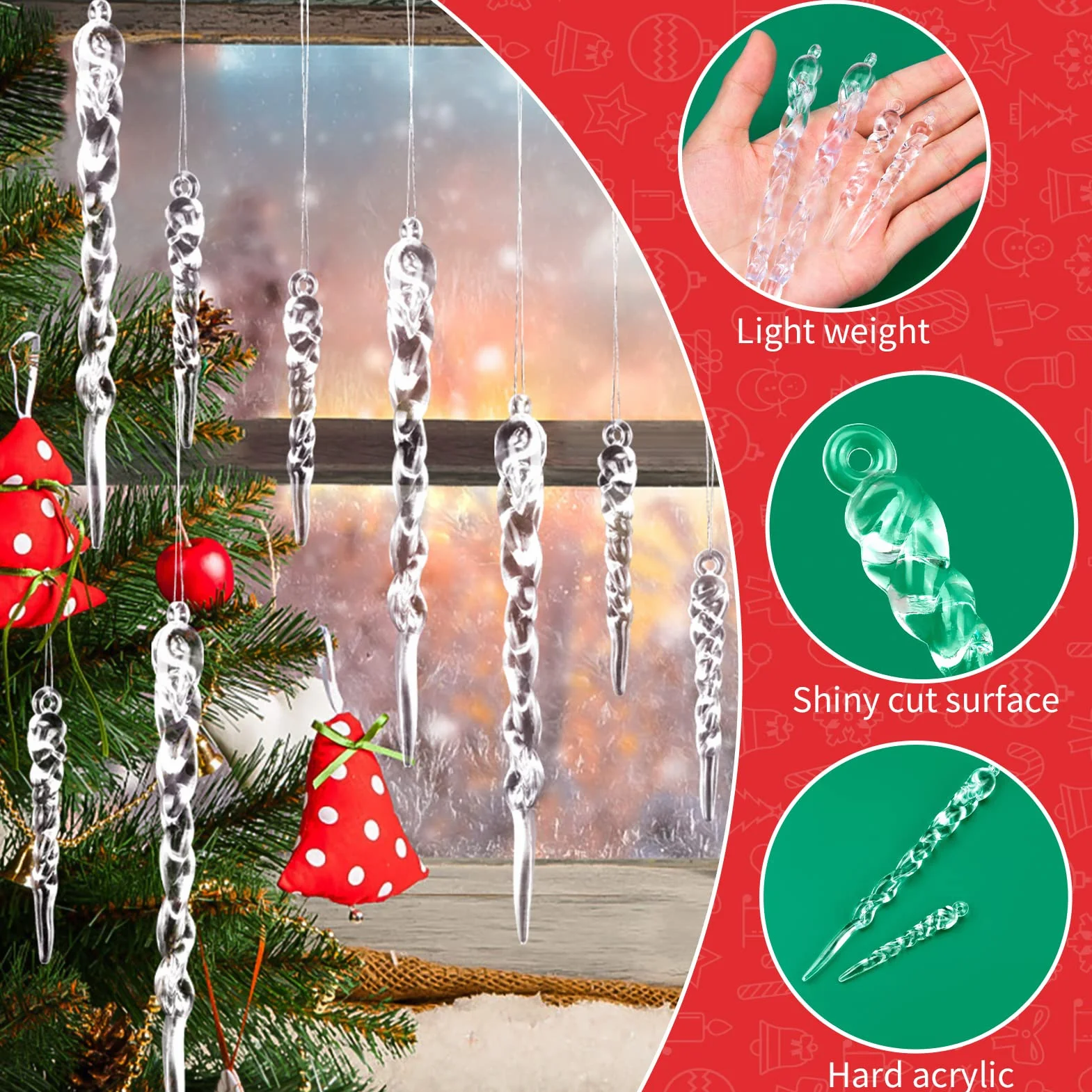 Decoración de Árboles de Navidad Carámbanos Acrílicos Colgantes con Cuerda