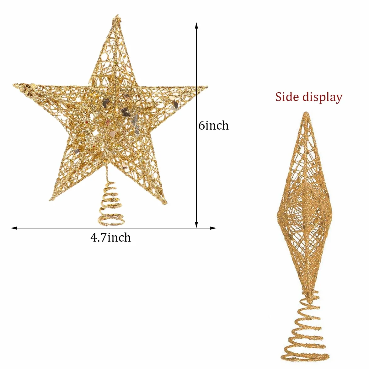 YEAP Estrella Topper del Árbol de Navidad, Adorno de Cinco Puntas, Decoración Navideña, 20 cm, Dorado