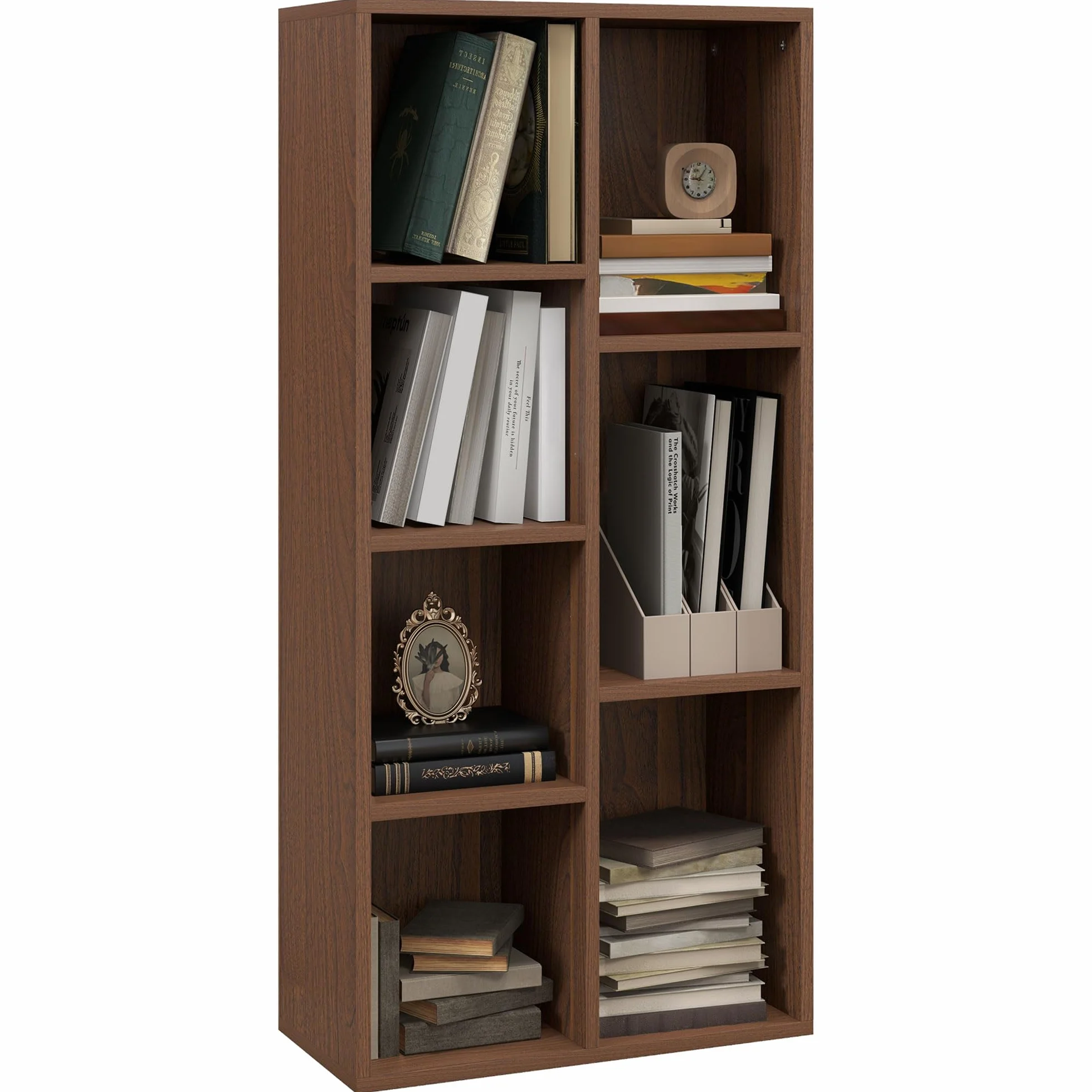 HOMCOM Estantería Cubo Armario 7 Estantes Madera 50x24x106 cm Nogal