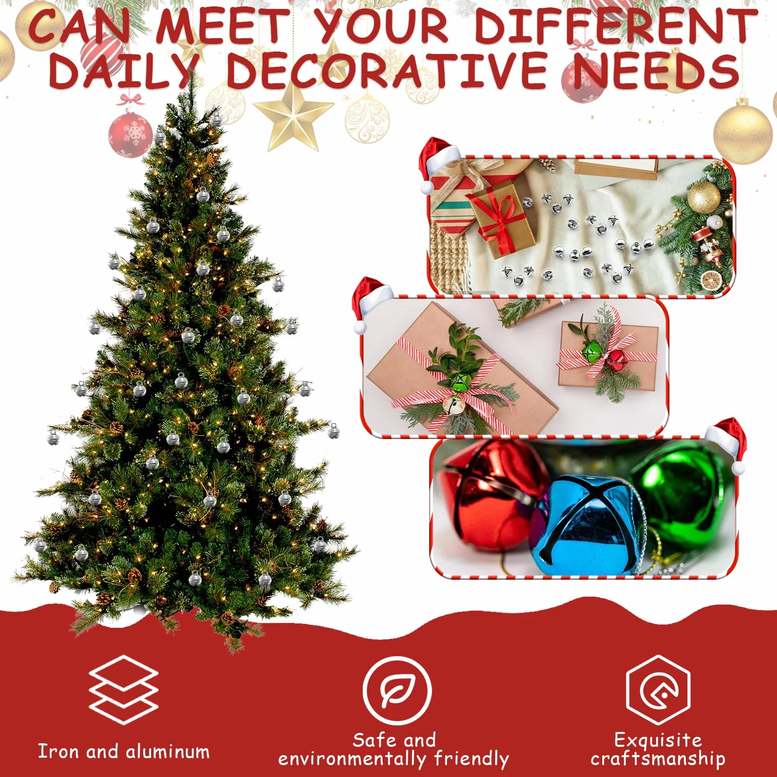 Cascabeles Pequeños Navideña DIY 150 Piezas Campanillas con Agujero 13mm Mezcla de Colores