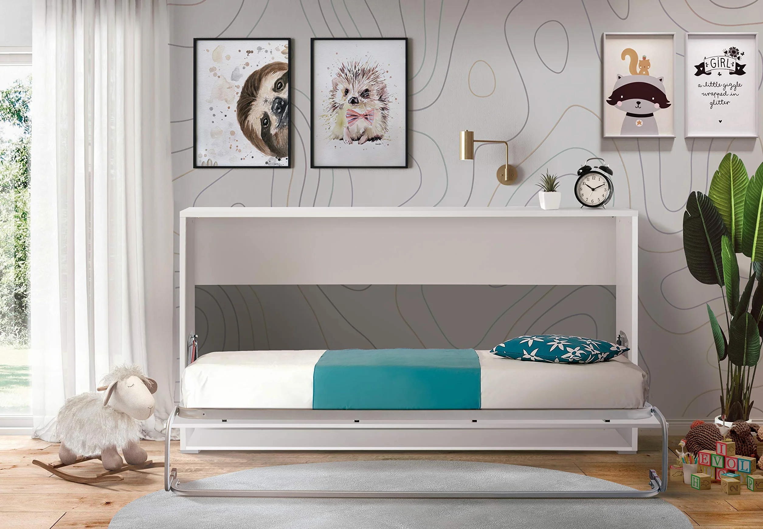 Cama Abatible Horizontal Plegable de Pared de 90x190 Color Blanco