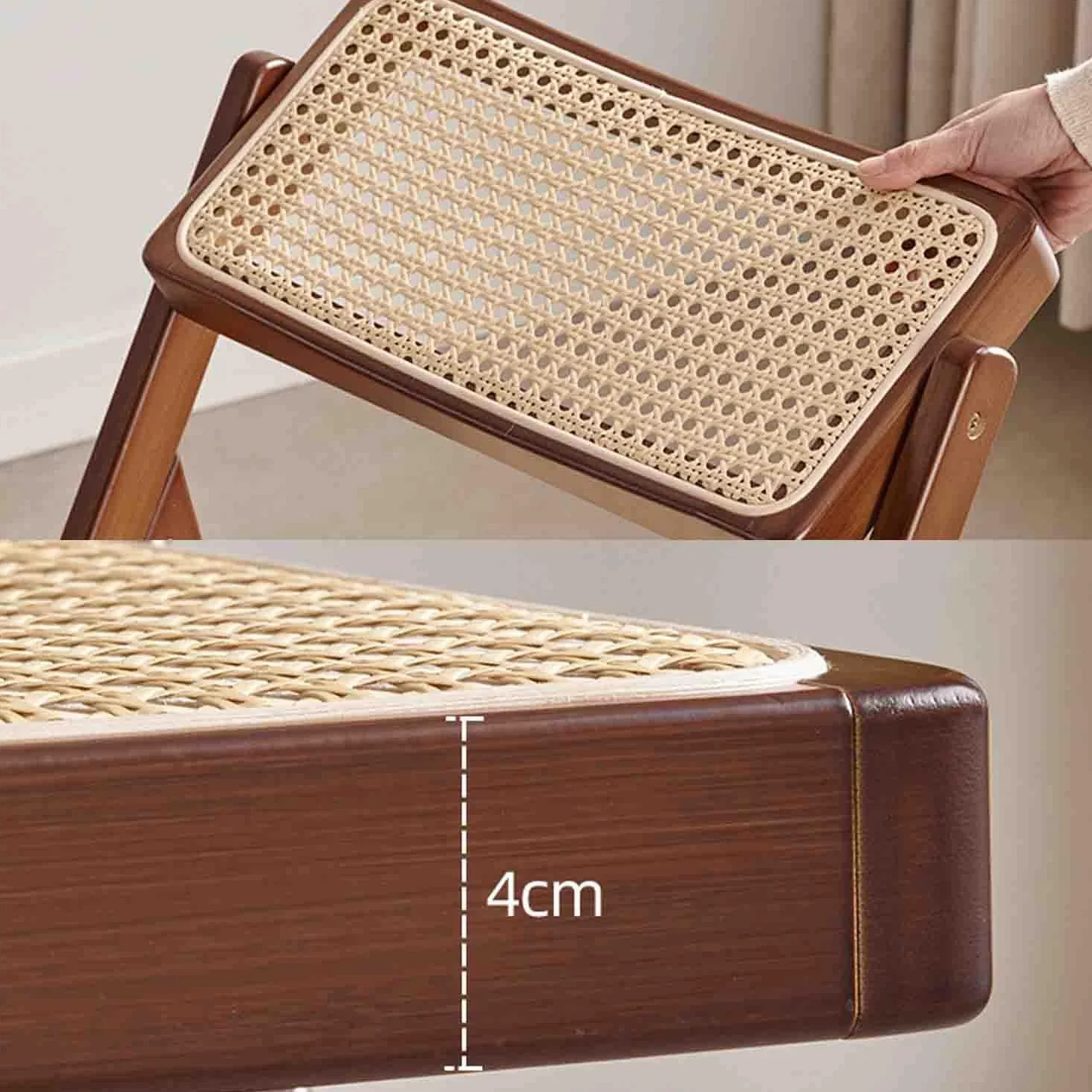 Silla plegable de ratán, silla de respaldo, casa de familia minimalista, Hogar de bambú, silla de sala de estar, respaldo de ocio, silla de comedor,4pcs silla,walnut