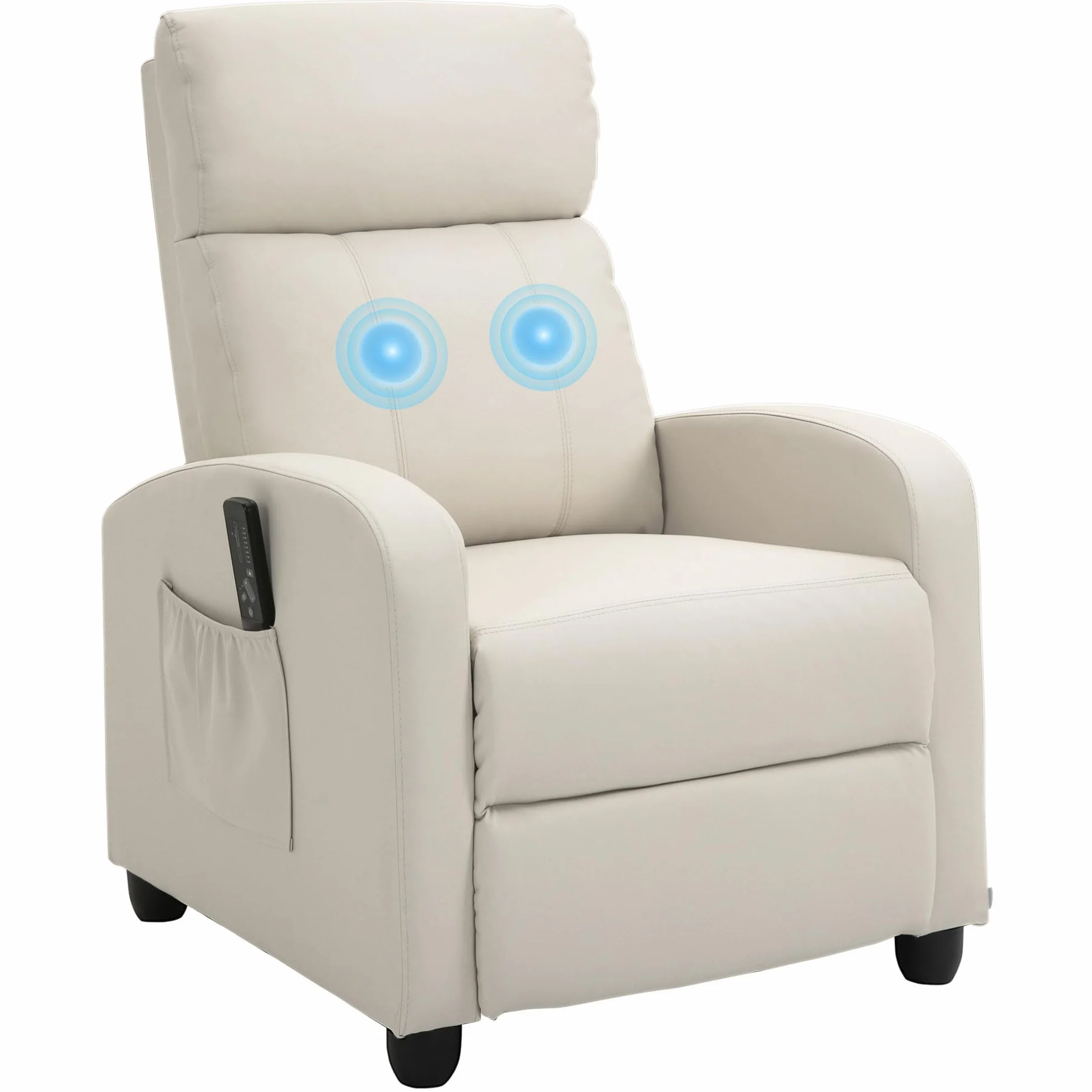HOMCOM Sillón de Masaje Reclinable con Mando a Distancia 2 Zonas 8 Programas 5 Niveles Intensidad 68x88x98 cm Crema