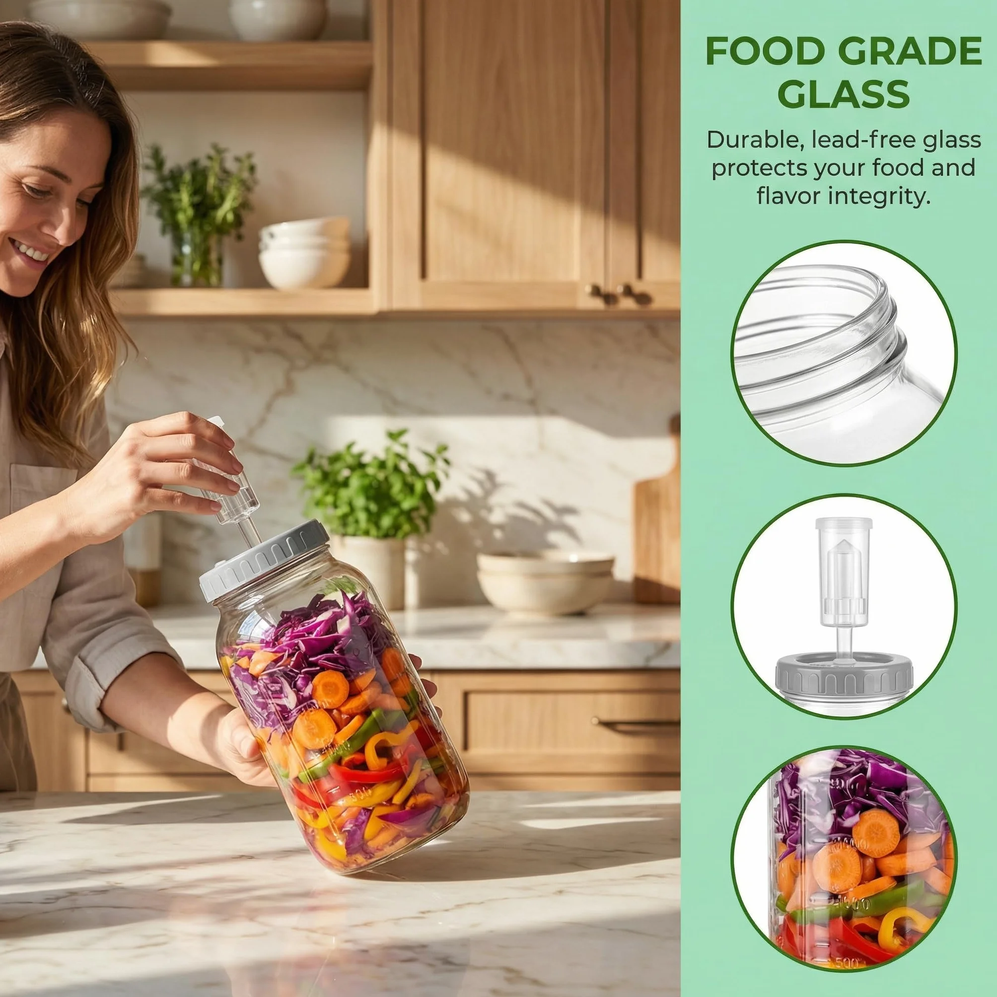 2 PCS Tarros de Fermentación 2L con Tapa, Kit de Fermentación con Cierre de Aire,Recipiente deFermentación de Vidrio, Kit de Fermentaciones con Etiquetas Cuerdas para Chucrut Kéfir Kimchi
