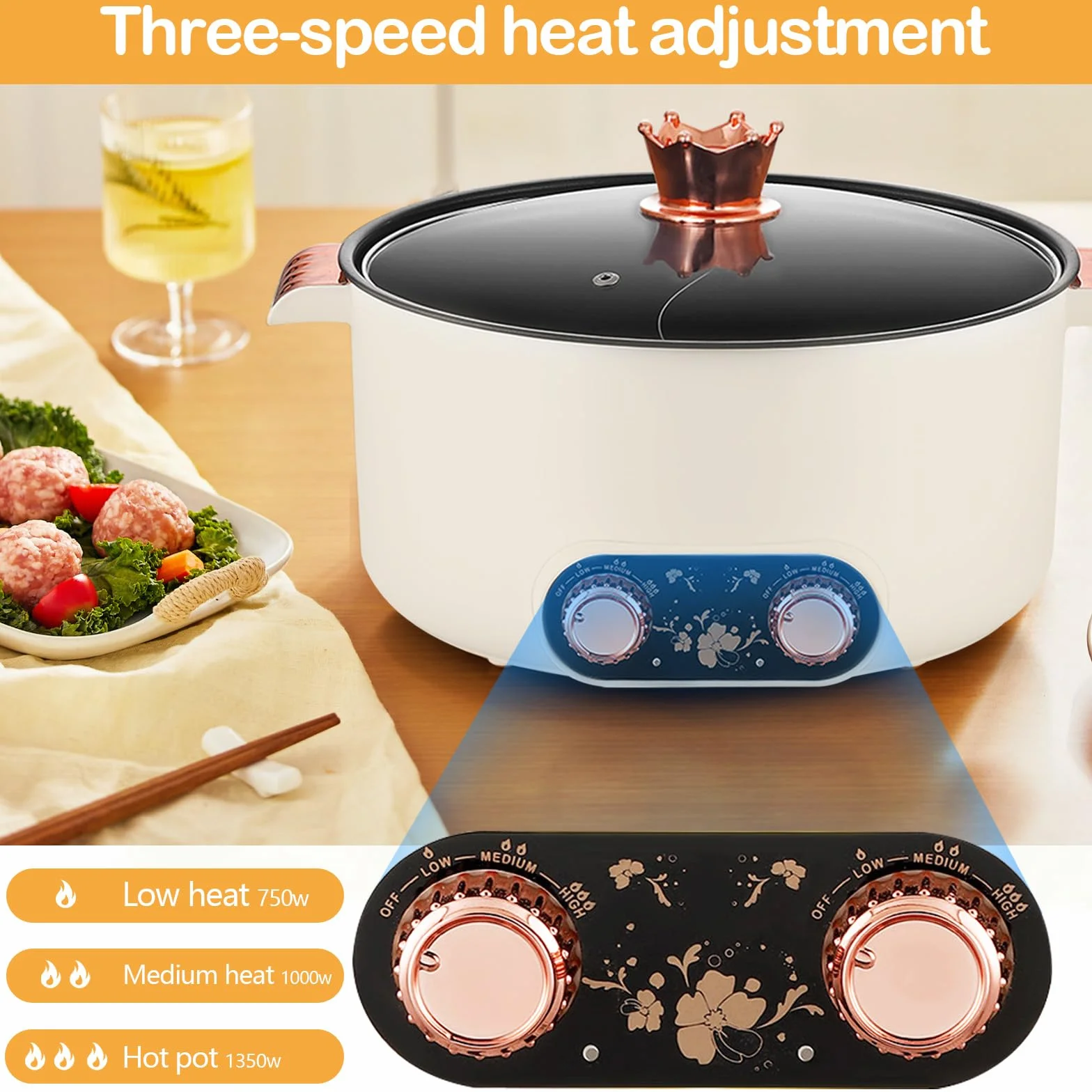 Olla eléctrica de 5 L Antiadherente Crockpot 1350 W 3 Ajustes de Potencia para Cocinar Guisos y Sopa