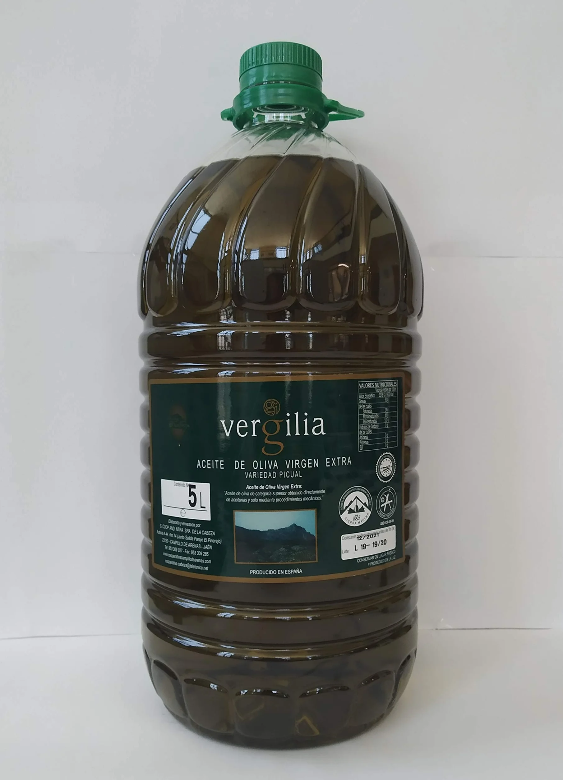 Aceite de Oliva Virgen Extra Jaén 100% Picual Premium Reserva Familiar AOVE Sierra Mágina Vergilia 5 Litros