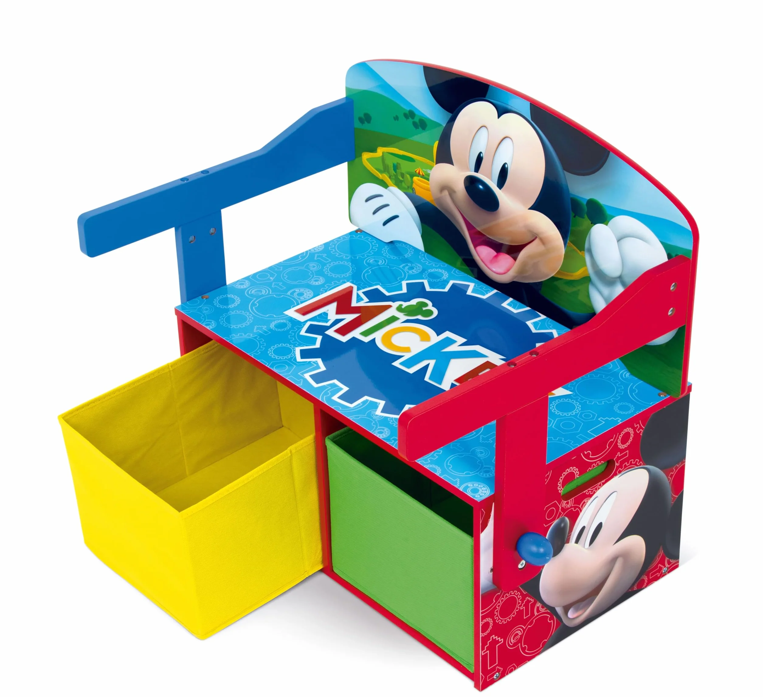 Banco pupitre infantil de madera convertible en escritorio con almacenaje inferior Mickey Mouse Disney 60x47x56cm Rojo Azul