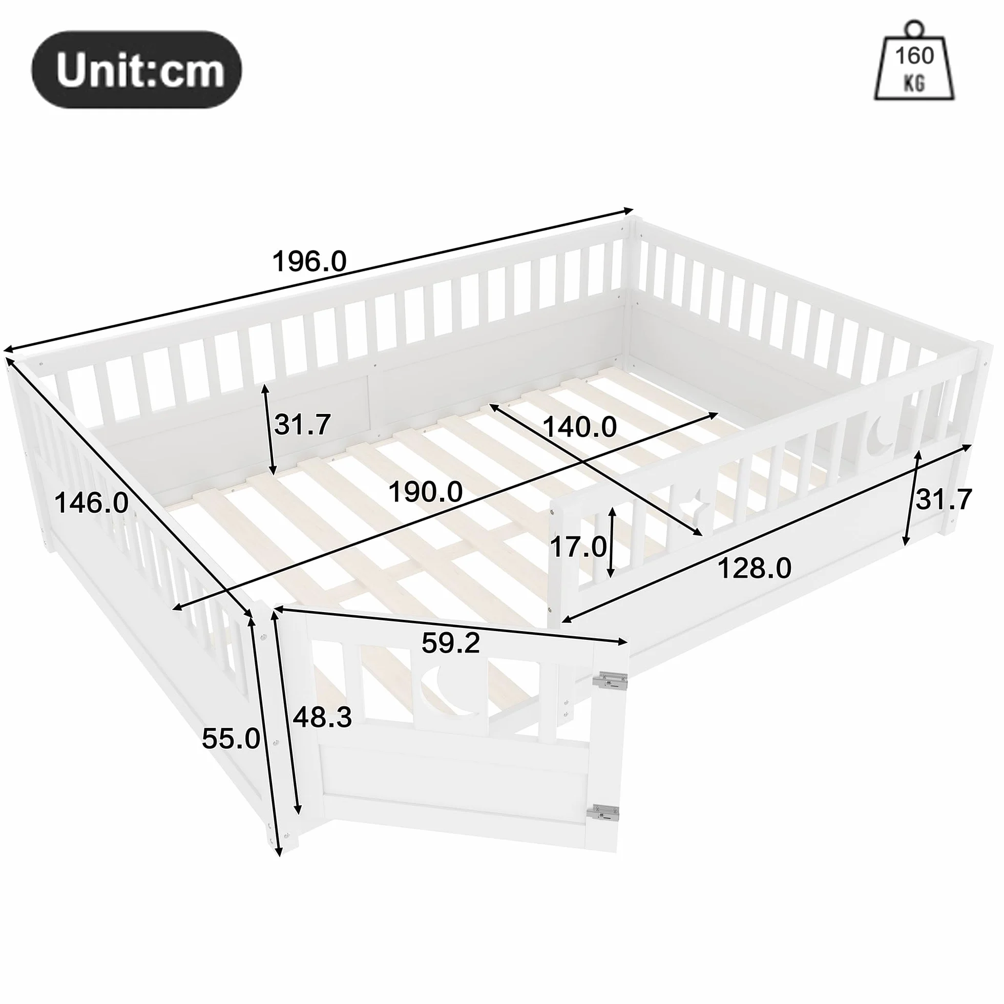 Paneles para cuna 140 x 190 cm con rejilla, estrellas y lunas, blanco