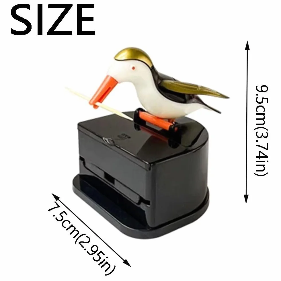 Caja de palillos de dientes emergente para pájaros carpinteros, dispensador automático de palillos de dientes para pájaros pequeños, tarro de hisopo de algodón portátil para el hogar (pájaro negro con