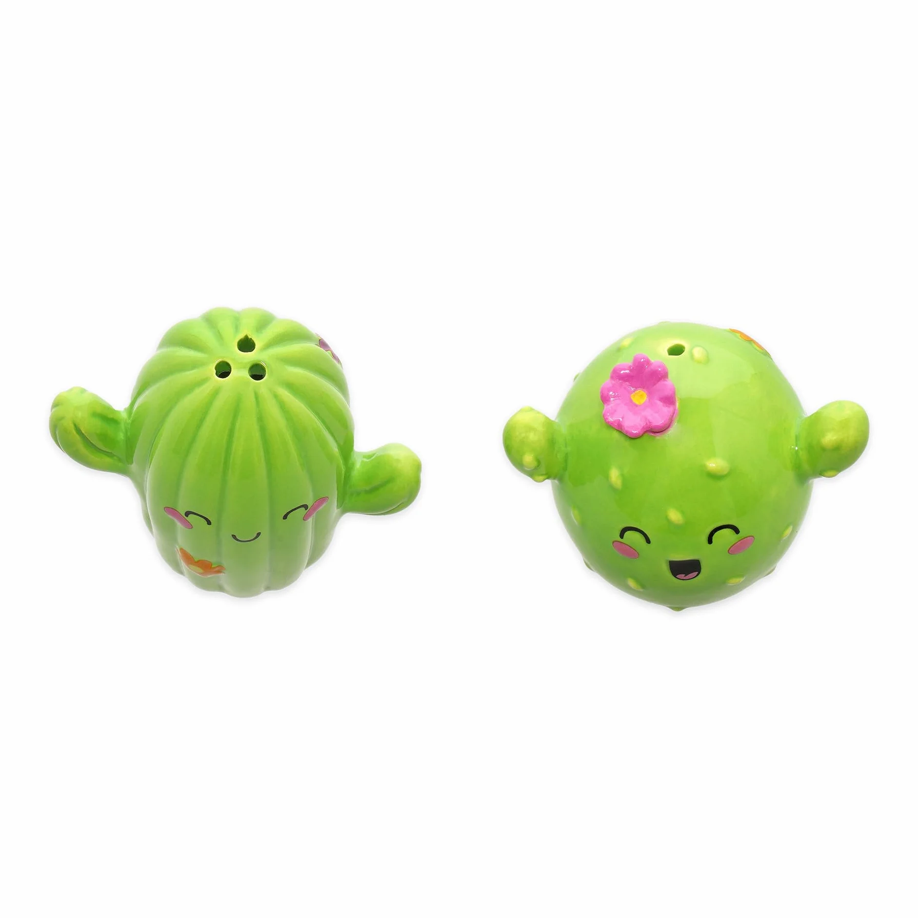 Legami - Set De Sal Y Pimienta De Cerámica, Tema Cactus, Decorados A Mano