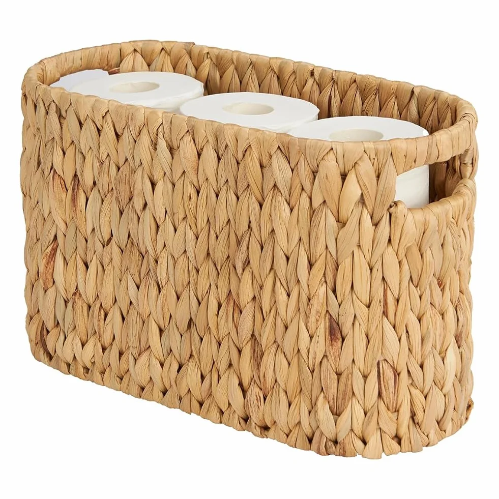 Soporte de Mimbre de Jacinto de Agua para 6 Rollos de Papel Higiénico con Asas Integradas