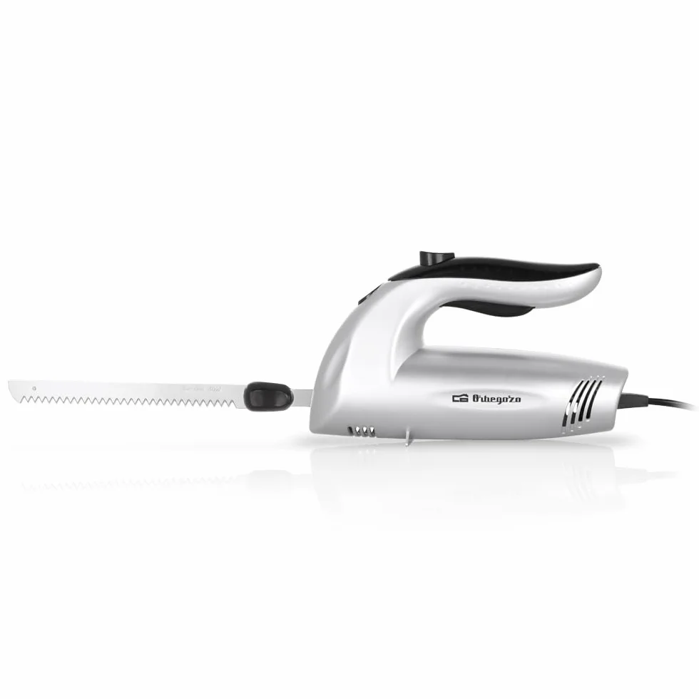 Orbegozo CU 3800 Cuchillo Eléctrico, 150 W, Cuchillo Doble Dentado INOX, Interruptor de Seguridad, Cuchilla Congeladosy, Acero inoxidable