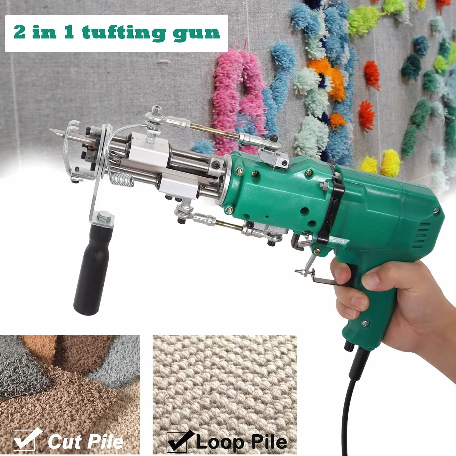 Pistola eléctrica para tufting de alfombras, Telar de alfombras, máquina de Flocado, máquina de Bordar Industrial, máquina de Tejer 2 en 1 de Pelo Cortado y Pelo en Bucle