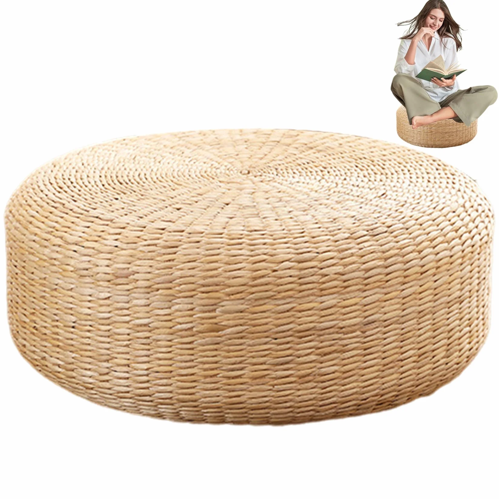 Cojín de Suelo de Tatami, Tejido Natural, 16 Pulgadas, Cojín de Meditación