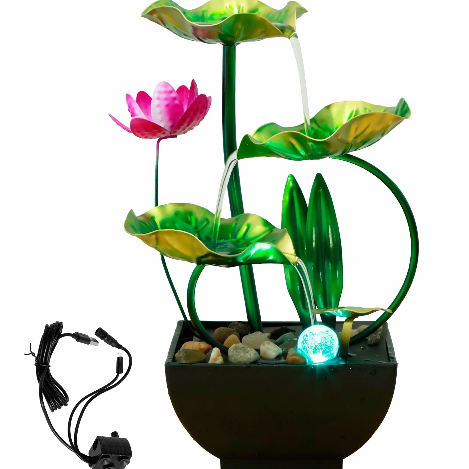 Fuente de Agua de Mesa para Interiores Con Anillo de Luces LED - Alimentada por USB, para Escritorio, Meditación, Relajación y Decoración Zen