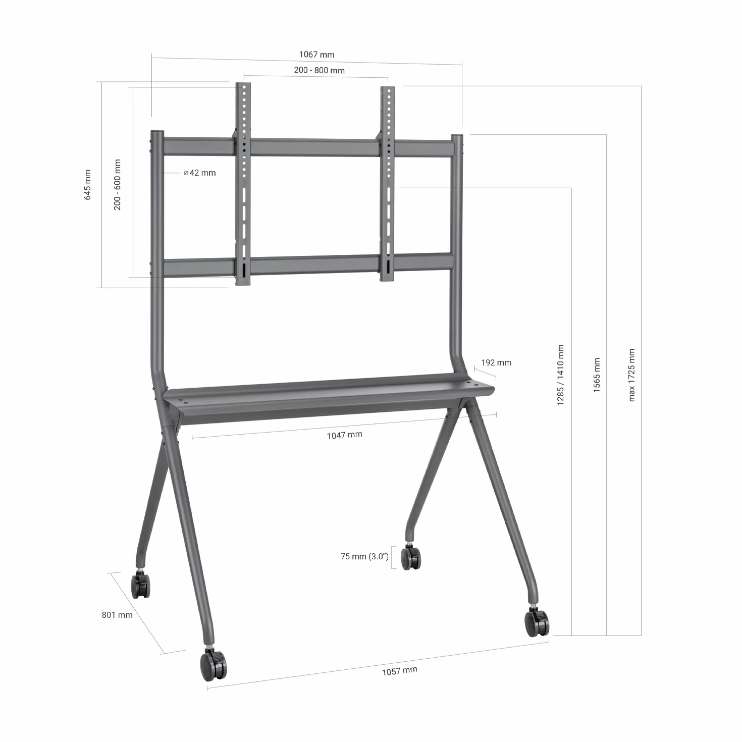 Aisens FT86FE-143 Soporte de Suelo Pro con Bandeja para TV hasta 120kg 50-86 Negro
