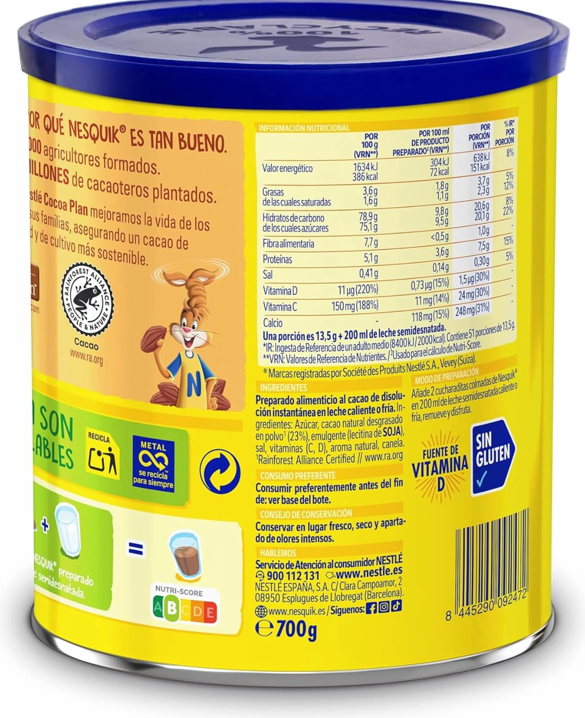 Nesquik NESTLÉ Instantáneo Cacao Soluble 700g Pack de 6