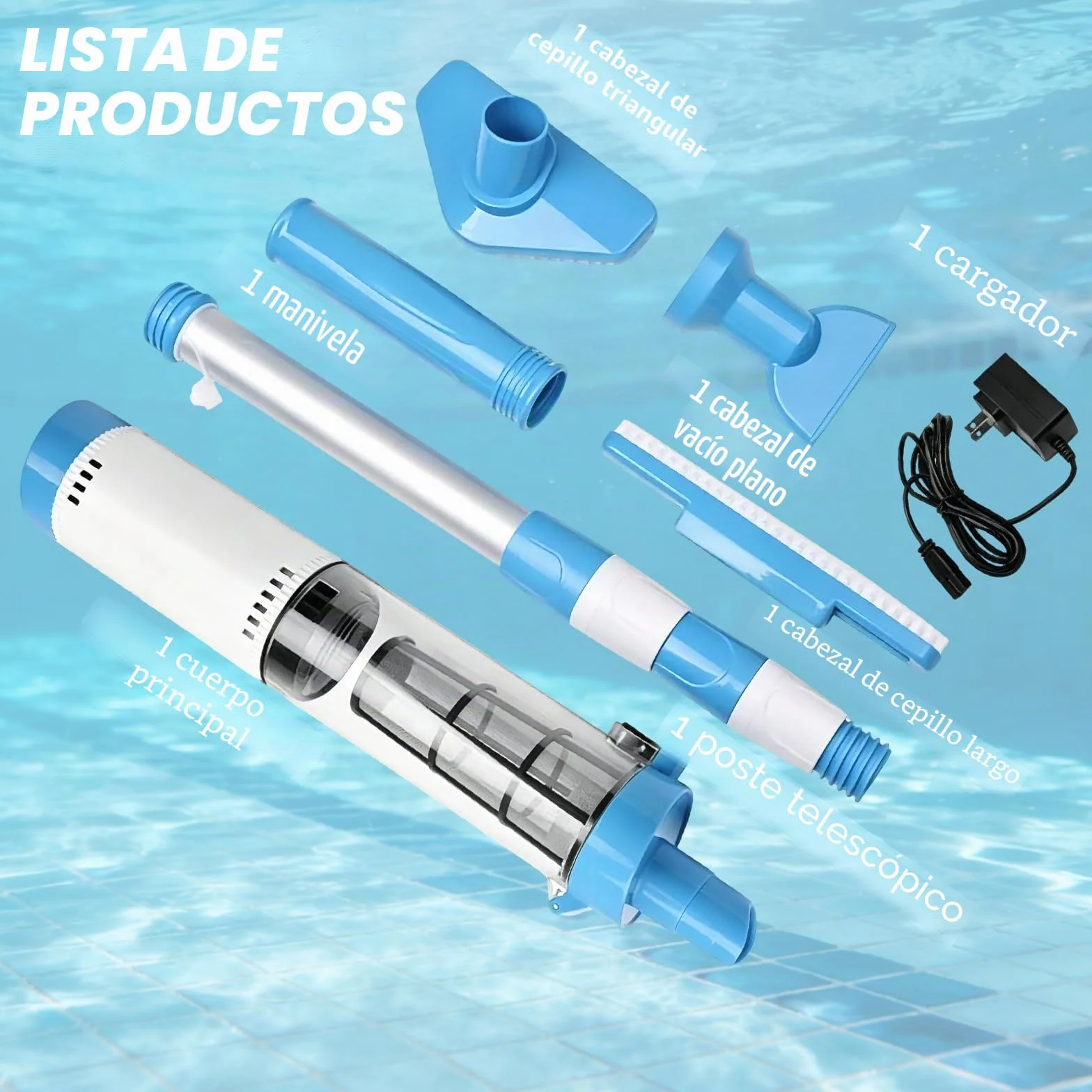 3 en 1 Limpiafondos para Piscina Inalámbrica con Mango Telescópico Aspirador Bateria Recargable Portátil Piscinas Fondos para SPA Eliminar Arena y Residuos,Tiempo de Ejecución 90 Minutos
