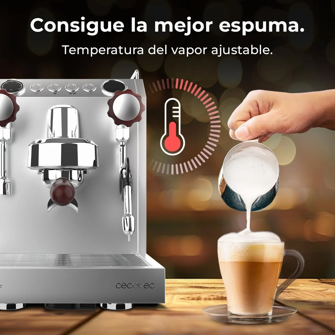 Cecotec Cafetera Express Barista Baristeo Classic. 2700W, Bomba 15 Bares, Control Pid, Doble Calentamiento, depósito 2.5L, Vaporizador, Grifos Profesionales, Extracción Crema, Diseño Profesional