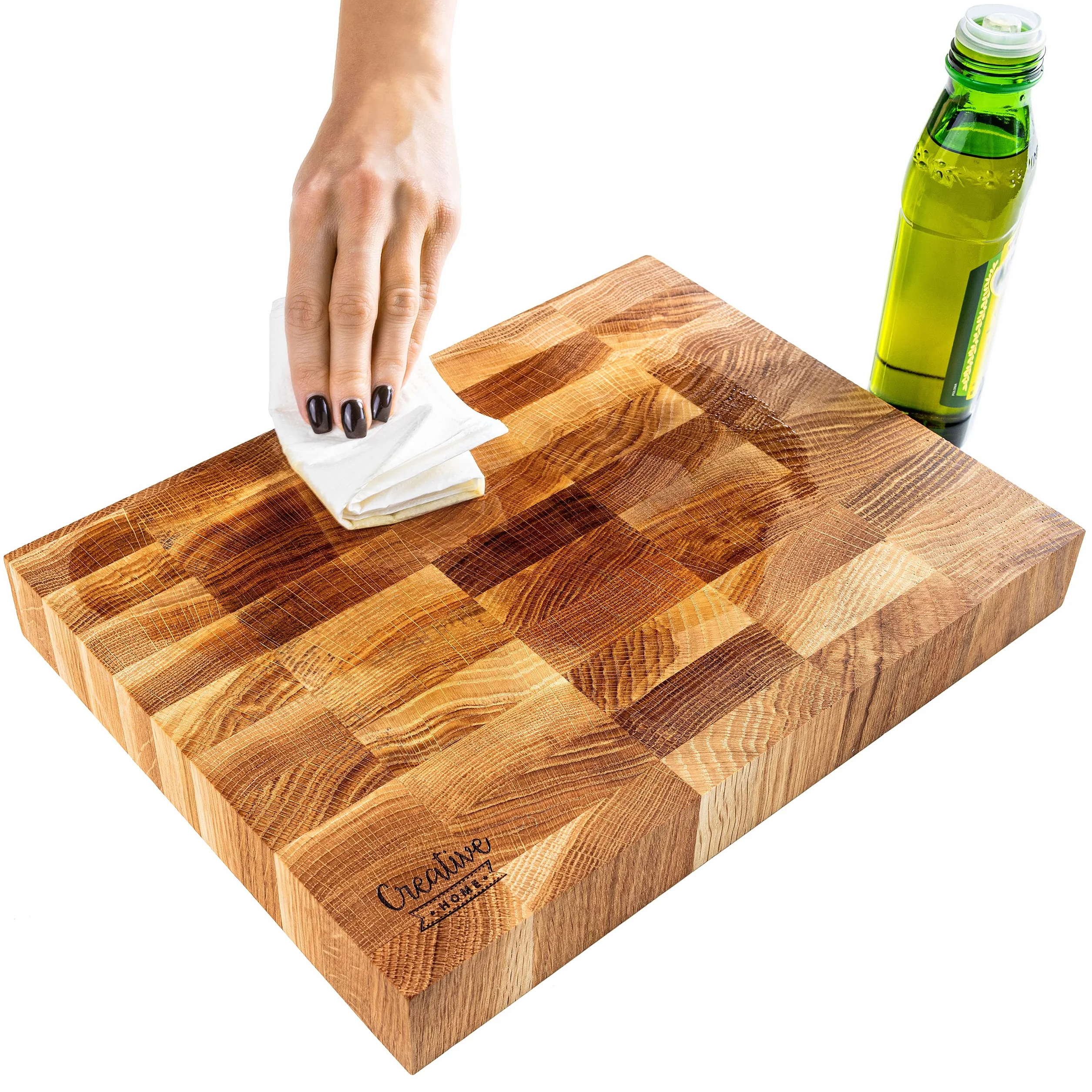 Creative Home Tabla de Cortar de Madera Grande 32 x 24 x 4 cm Roble Natural Bloque de Carnicero Profesional Reversible