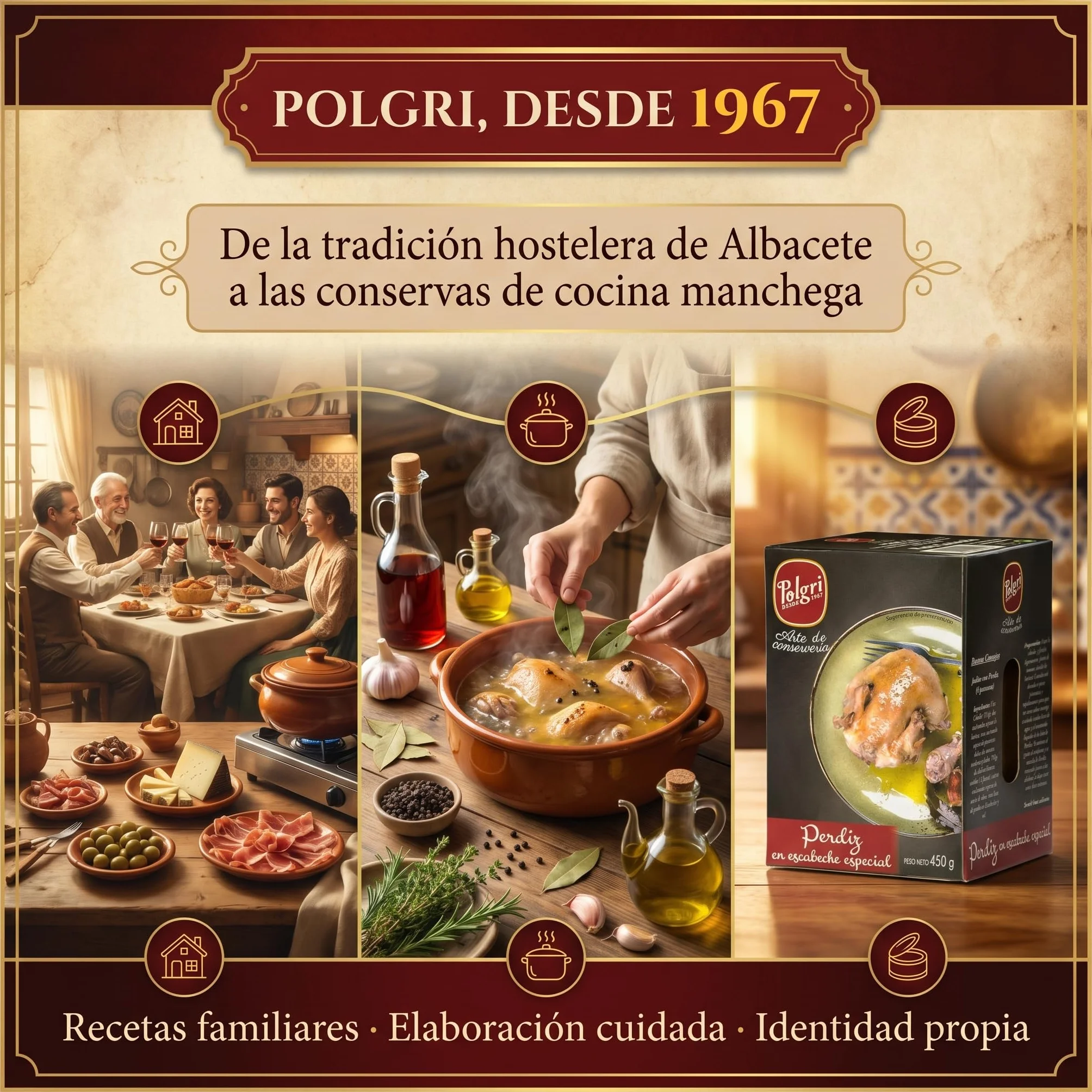 POLGRI Perdiz en Escabeche Conserva de Caza 450 g Lata Estuchada Plato Preparado Receta Manchega