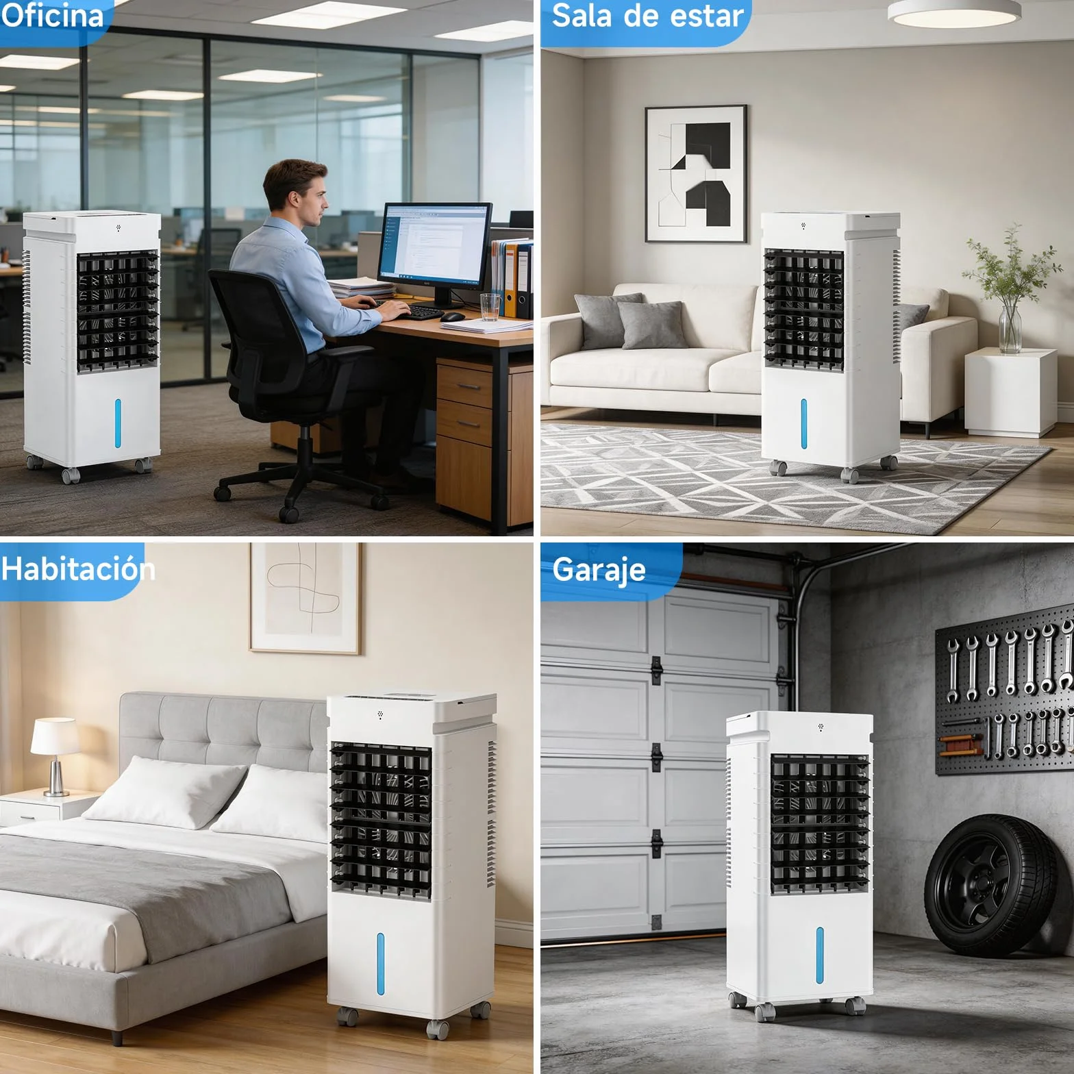 Aire Acondicionado Portátil, Enfriador de Aire por Evaporación con Ventilador de 20W, Depósito de 12L y Cristales de Hielo – 3 Modos, 12 Velocidades, Oscilación, Temporizador y Mando a Distancia