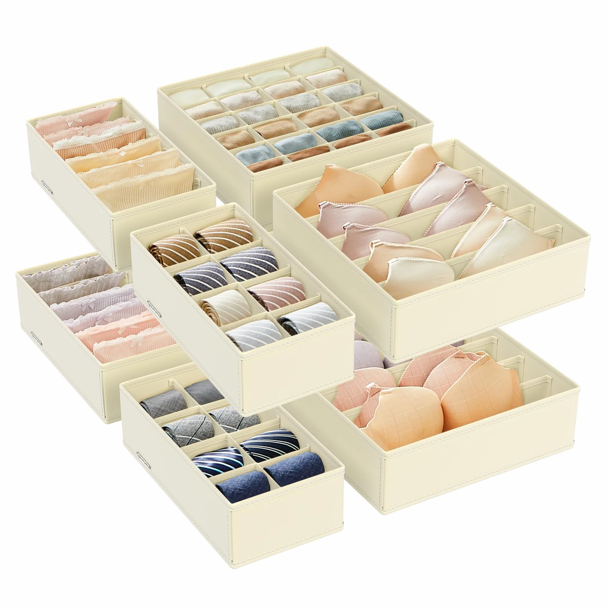 SONGMICS 8-Pack Organizadores para Cajones de Ropa Interior, Divisores Plegables, Cajas de Tela para Armario, Beige