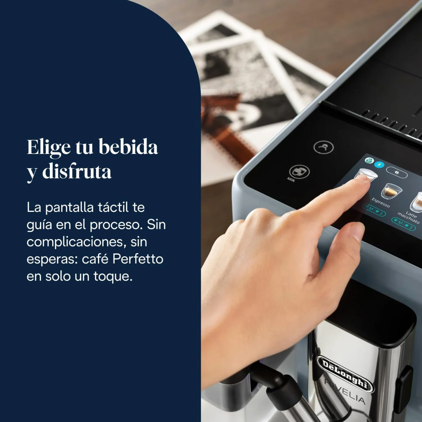 De’Longhi Cafetera Superautomática Rivelia LatteCrema 16 Bebidas One-Touch Pantalla Táctil Depósitos de Granos Intercambiables Gris