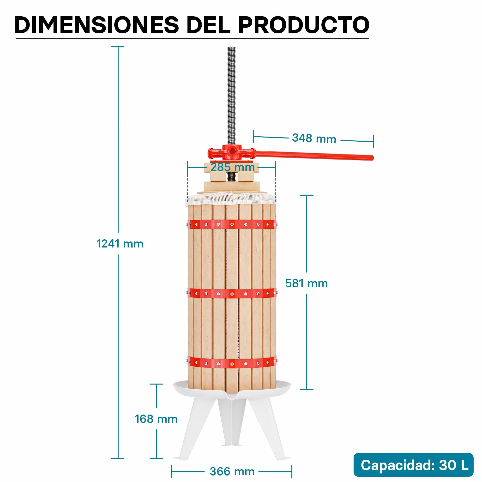 WilTec Prensa Fruta 30L Paños prensado 3X Prensa Mosto Prensa Vino Prensa Sidra Macerado Elaboración Bebida