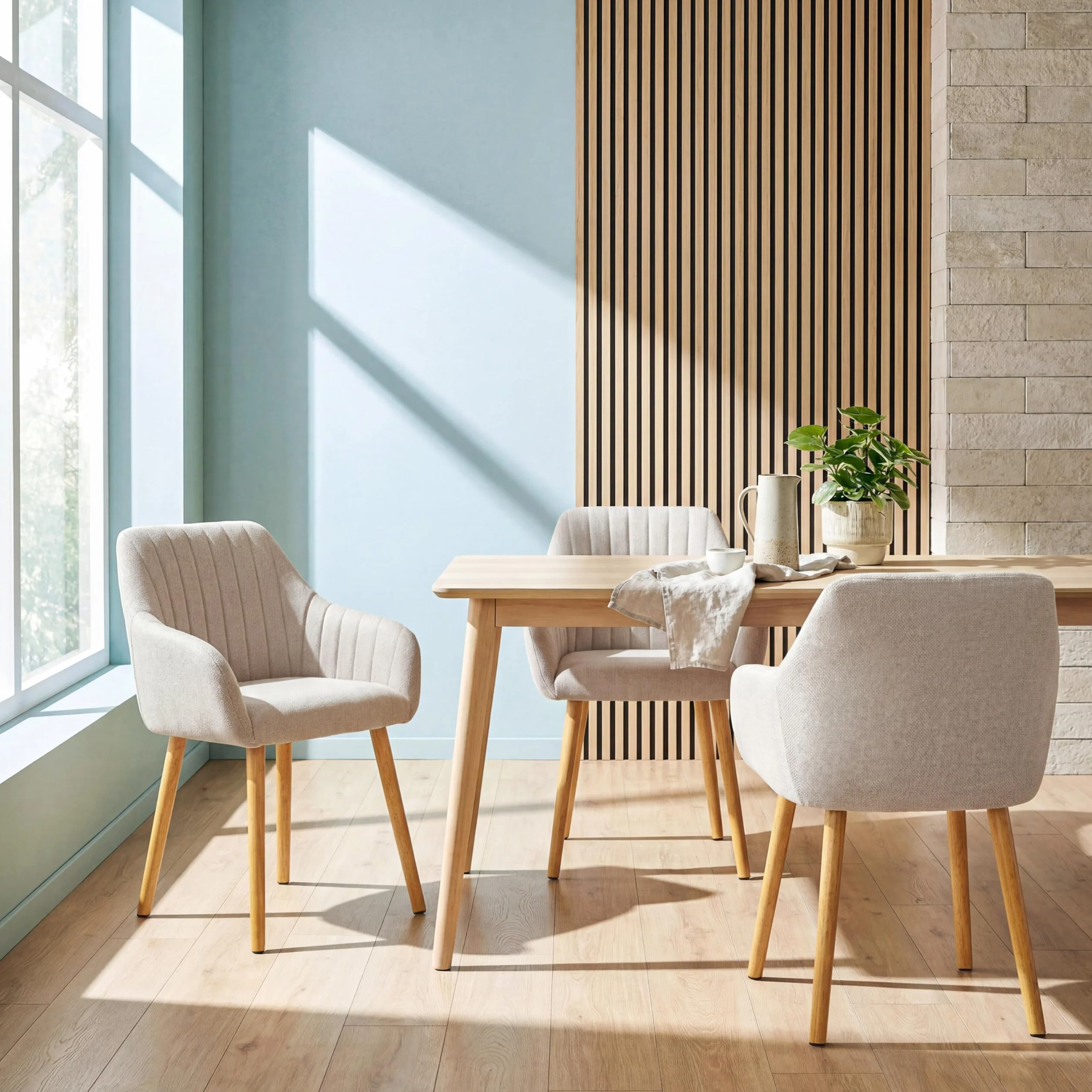 Juego de 4 sillas de Comedor Beige con reposabrazos de Lino, sillas de Comedor, Silla de salón, Silla de Cocina