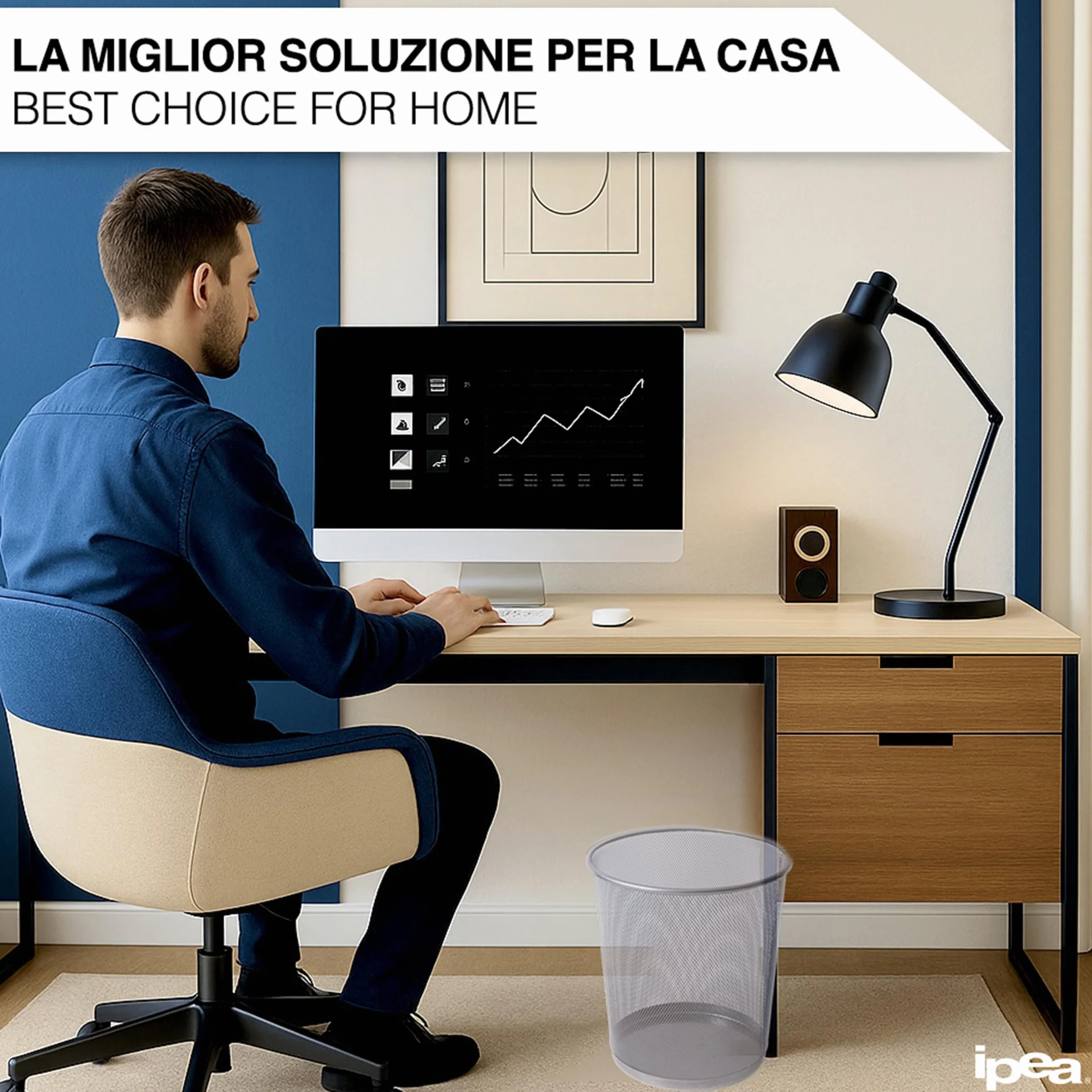 IPEA Papelera de Malla Metálica – 26 x 23 cm – Papelera de Reciclaje para Oficina, Casa, Dormitorio, Escuela de Metal – Cesta de Basura para Escritorio, Mesa, Mueble