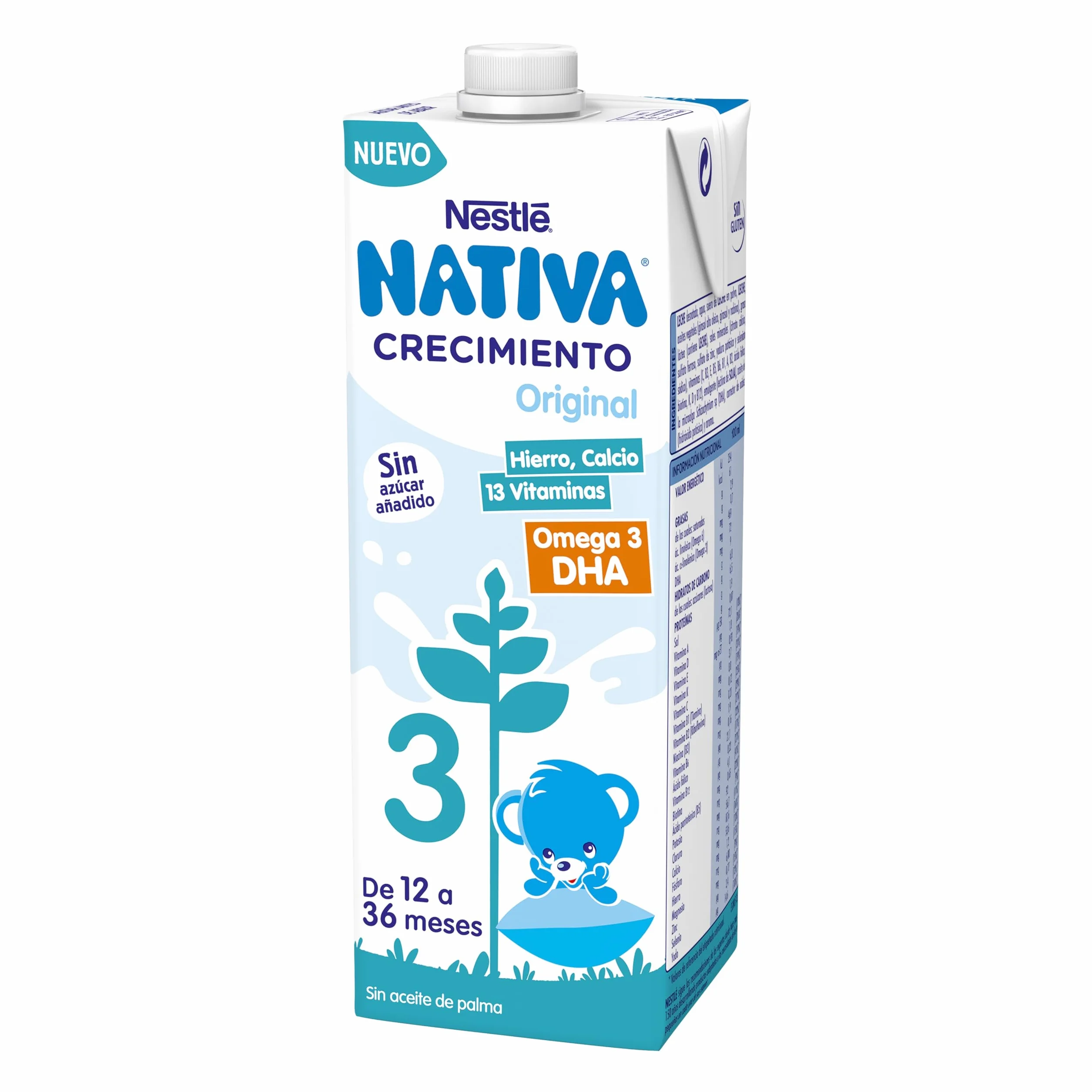 NESTLÉ NATIVA leche crecimiento líquida 3 Original sin azúcar añadido 6 bricks 1L