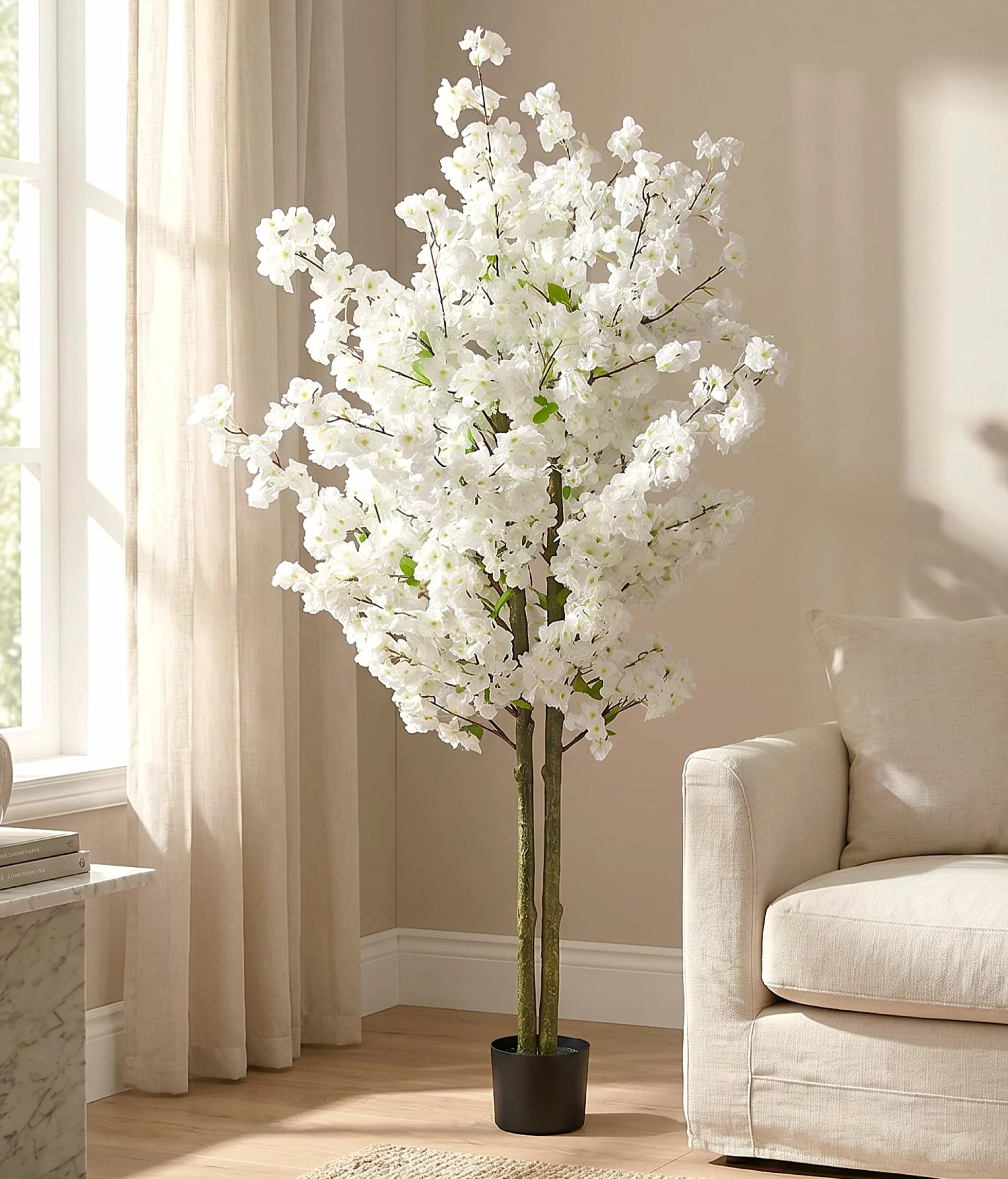 Árbol de Flor de Cerezo Artificial Planta Artificial de árbol de Cerezo Planta de Interior de árbol de Flor de Cerezo Artificial (Blanco 160 cm)