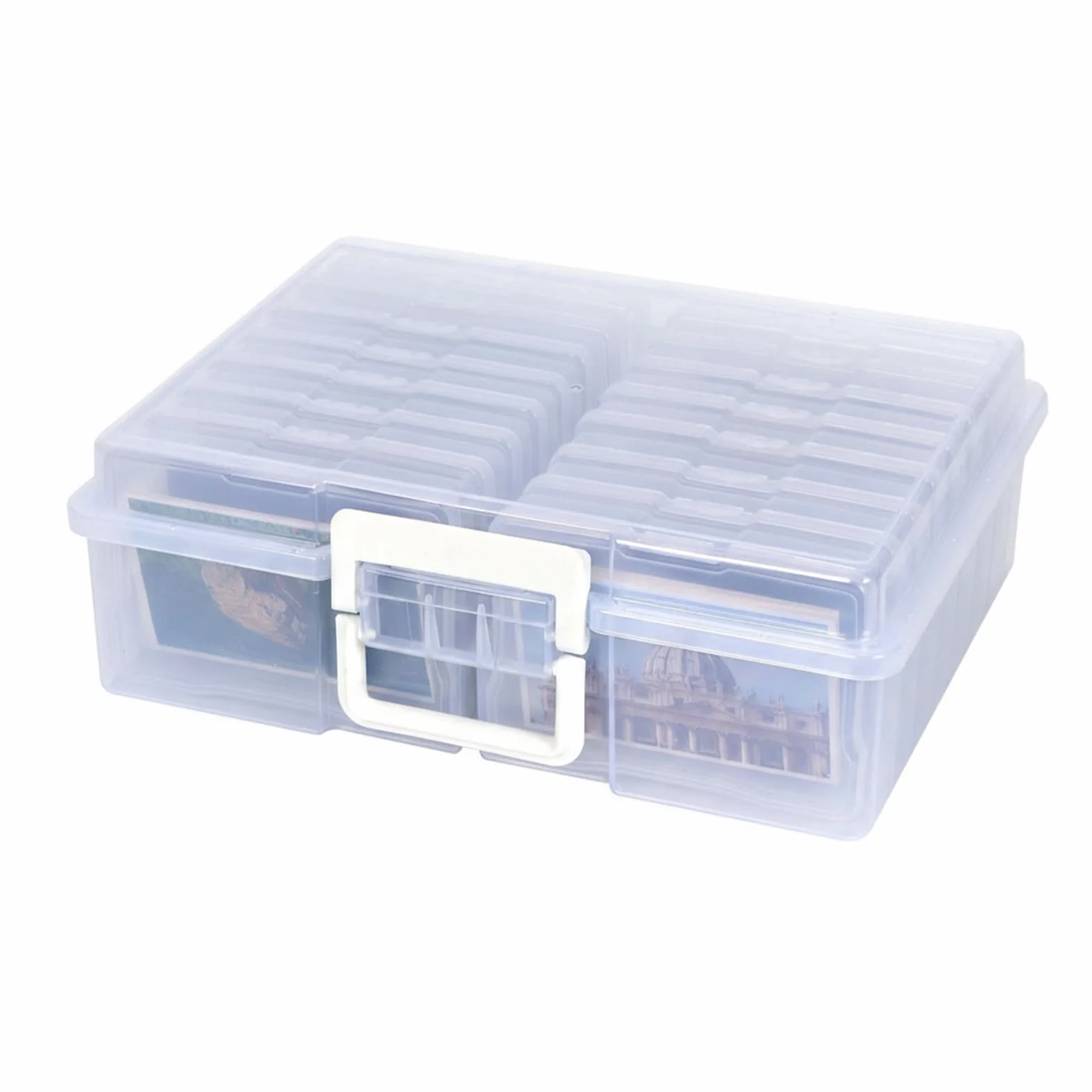 Cajas compactas para guardar fotos, caja para manualidades con tapa abatible integrada para organizar fotografías en movimiento, fotos de mano,