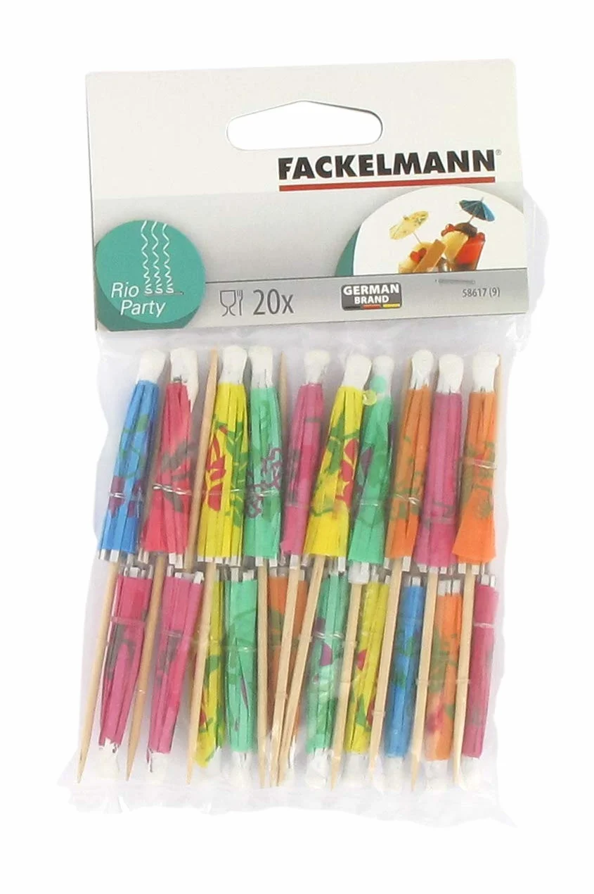 Fackelmann 20 Sombrillas Decorar Helados Bebidas, Papel y Madera, 10cm. 20 ud-s.
