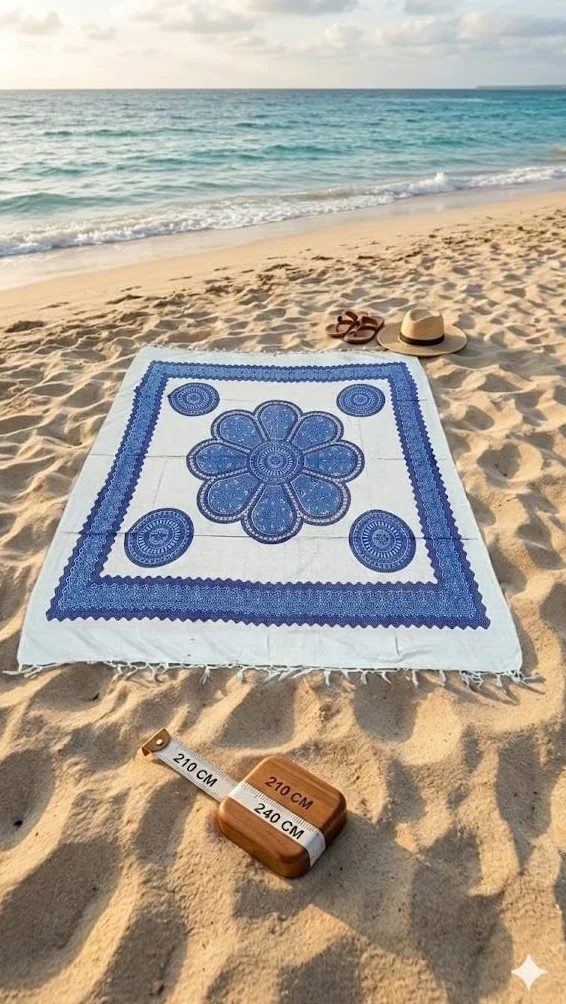Kimbatex Pareo Multiusos XXL para Playa y hogar, 210 x 240 cm, 100% algodón. Ideal como Pareo Playa, Cubre sofá, Cubre Camas, Tapiz... (Mandala Azul)