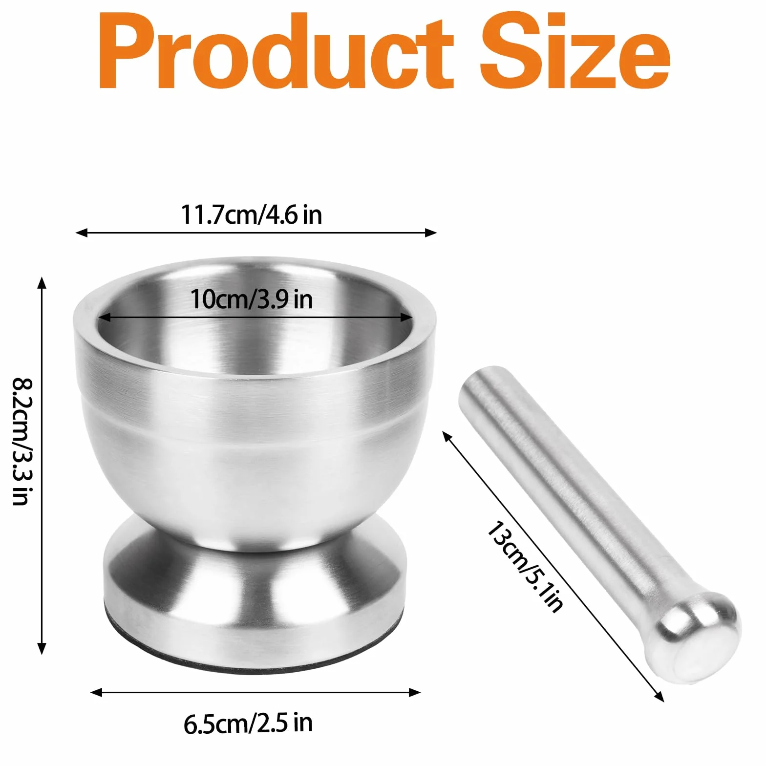 Mortero con mano de mortero, Mortero pequeño de acero inoxidable para ajo, Mortero multiusos antideslizante para machacar hierbas, pastillas y especias de cocina, 250ml