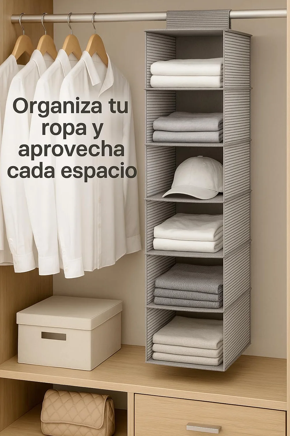 Organizador de Armario Colgante 6 Compartimentos Estantes Plegables Tela No Tejida