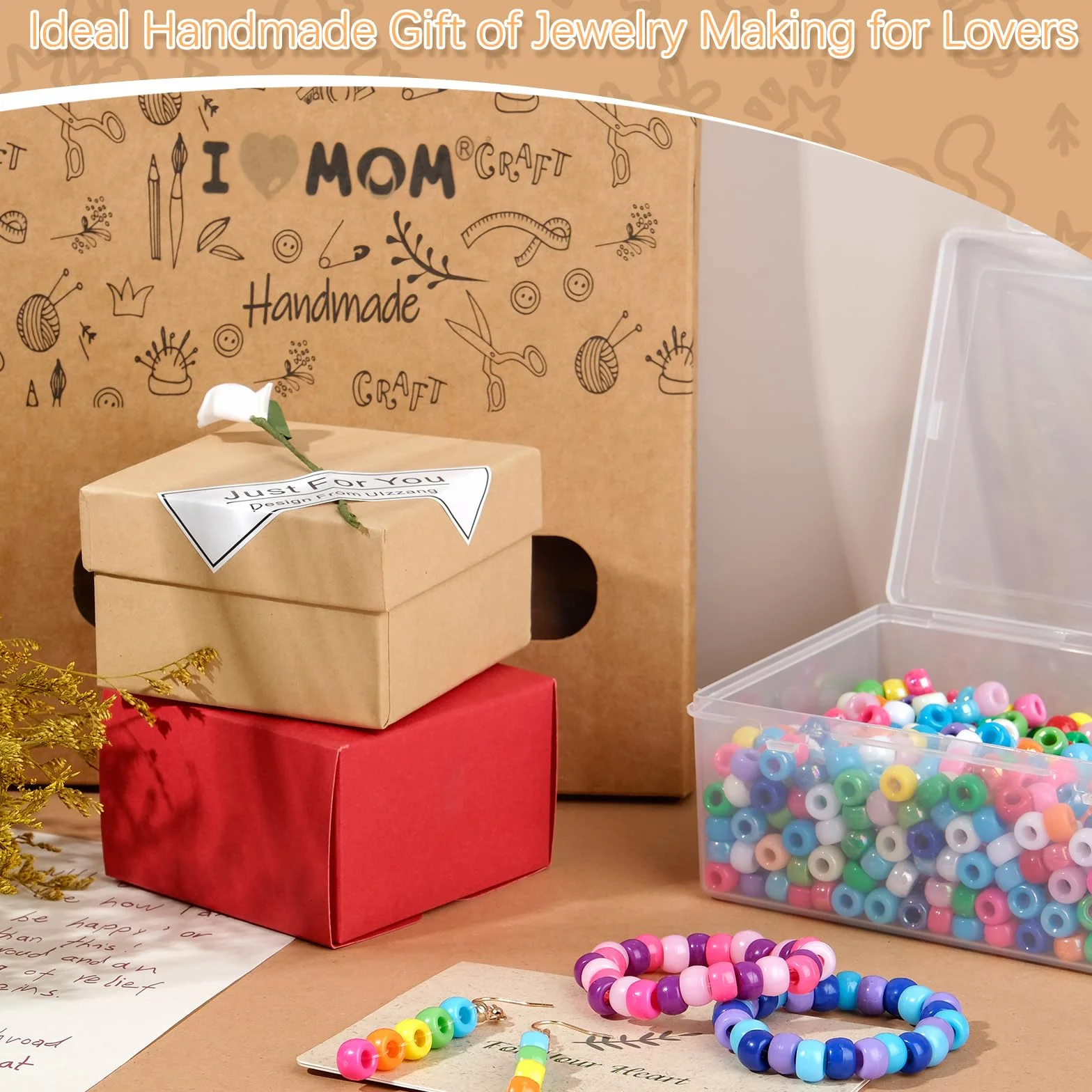 I LOVE MOM 1500 Piezas Cuentas de Colores Abalorios de Agujero Grandes con Hilo para Hacer Pulseras Perlas para Joyas de Bricolaje Manualidades Regalos