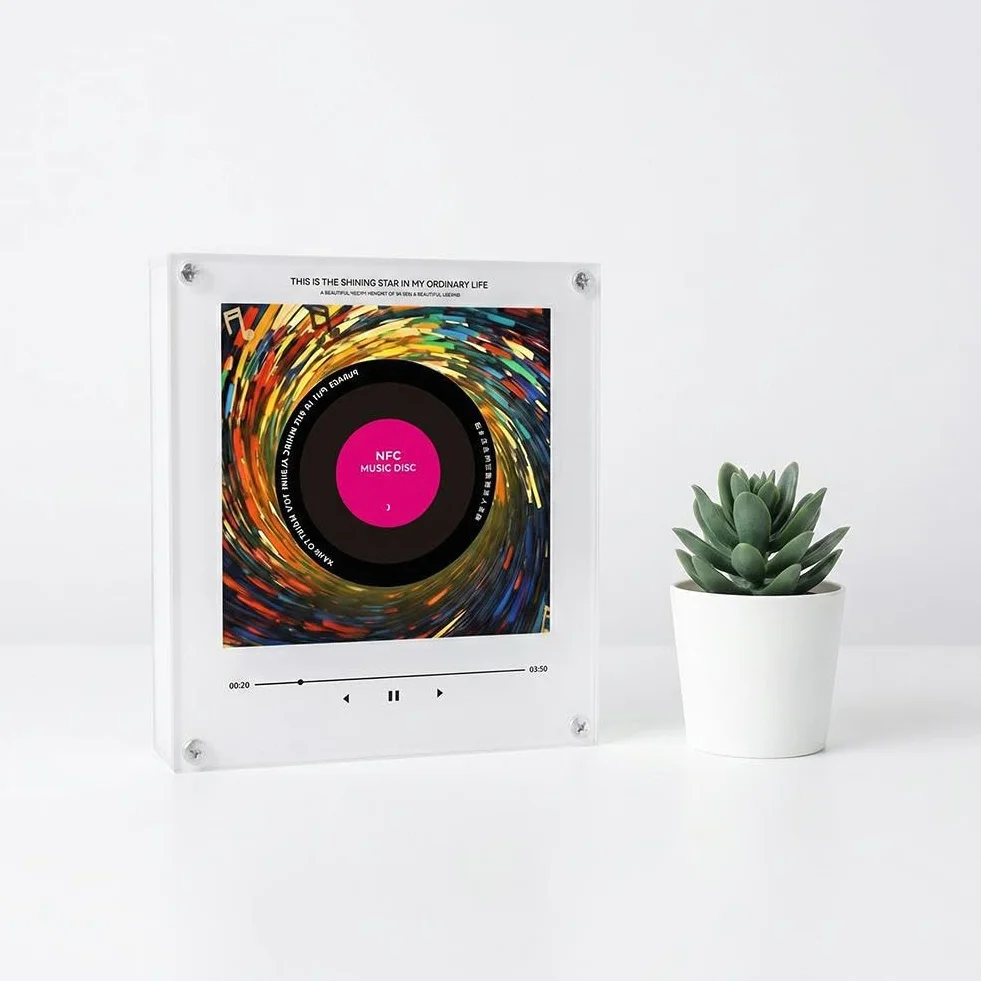 Reproductor de música NFC acrílico 7.9 pulgadas con luces LED integradas, 9 discos preconfigurados
